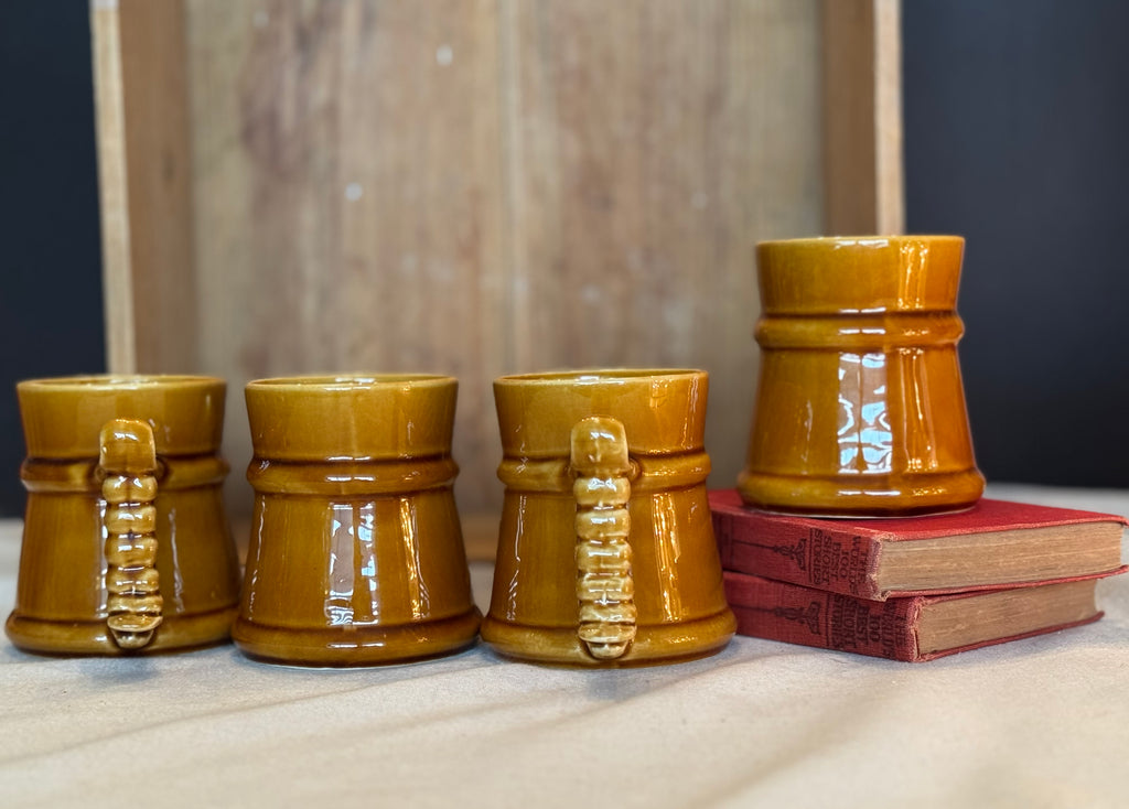 Vintage Prinknash Abbey Stoneware Tankard Mugs – Made in England – Brown Monastery Pottery – Set of 4