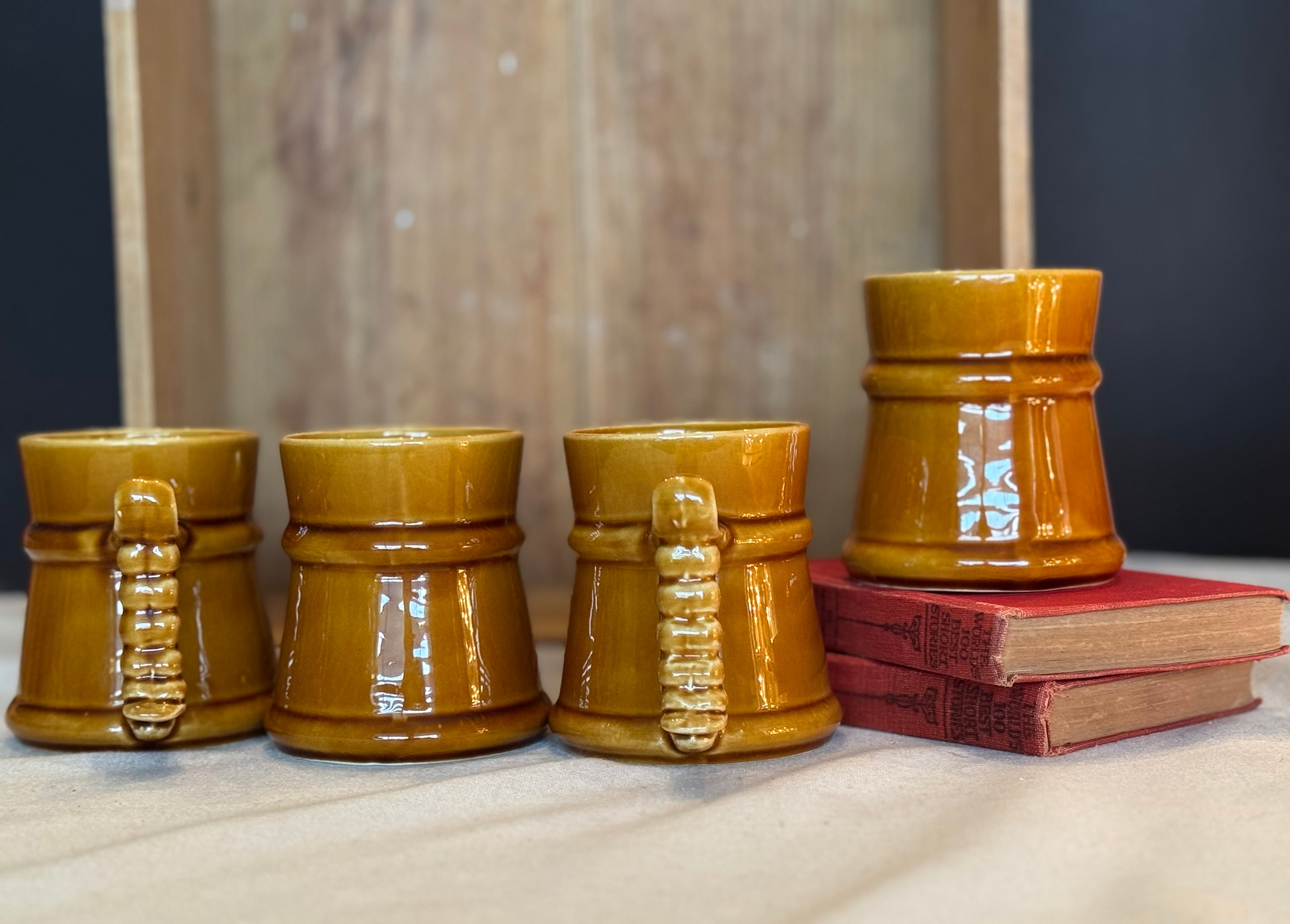 Vintage Prinknash Abbey Stoneware Tankard Mugs – Made in England – Brown Monastery Pottery – Set of 4