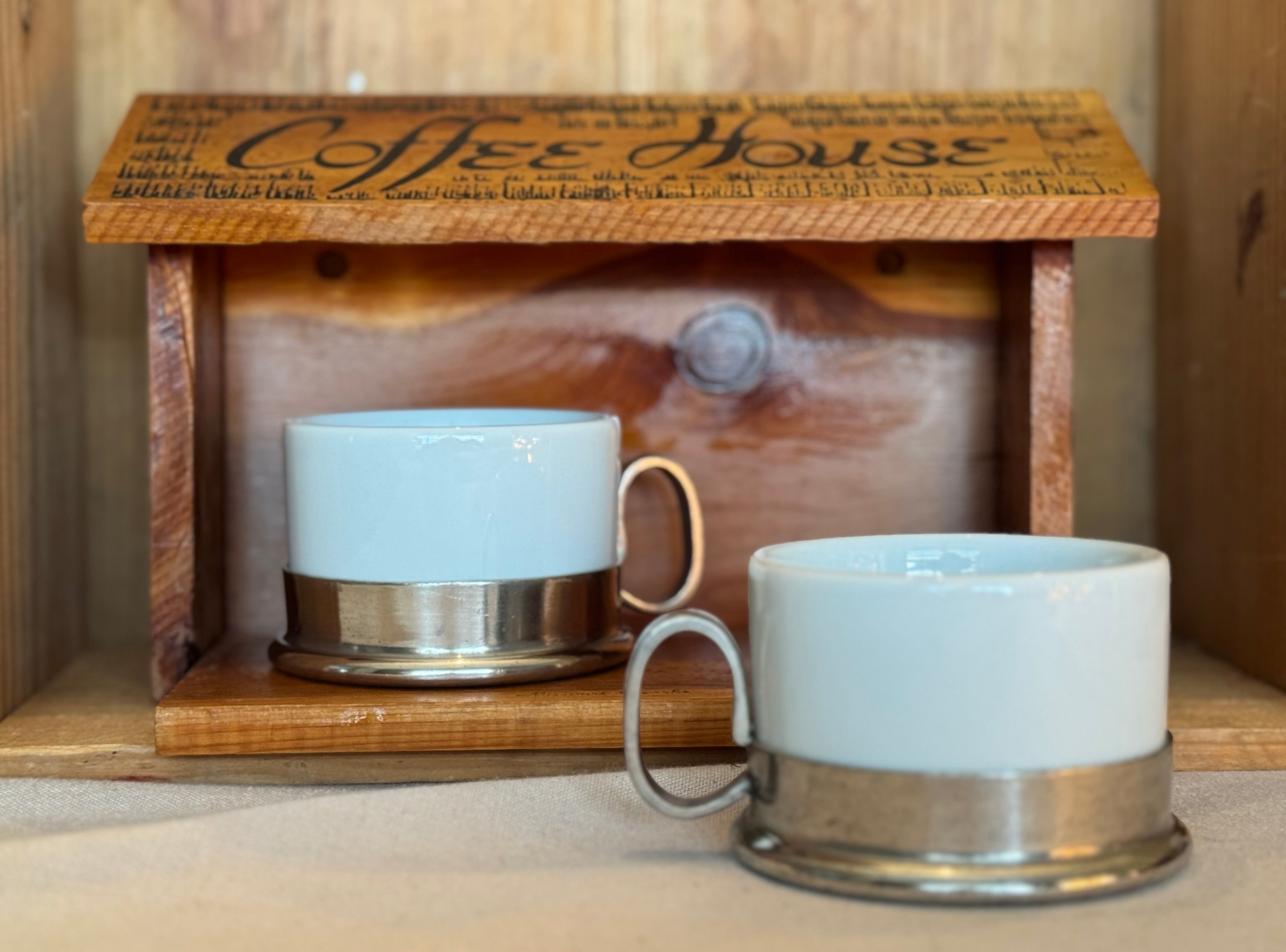 Vintage Rosenthal Germany Porcelain Coffee Cups with Metal Holders – Mid Century Modern – Set of 2