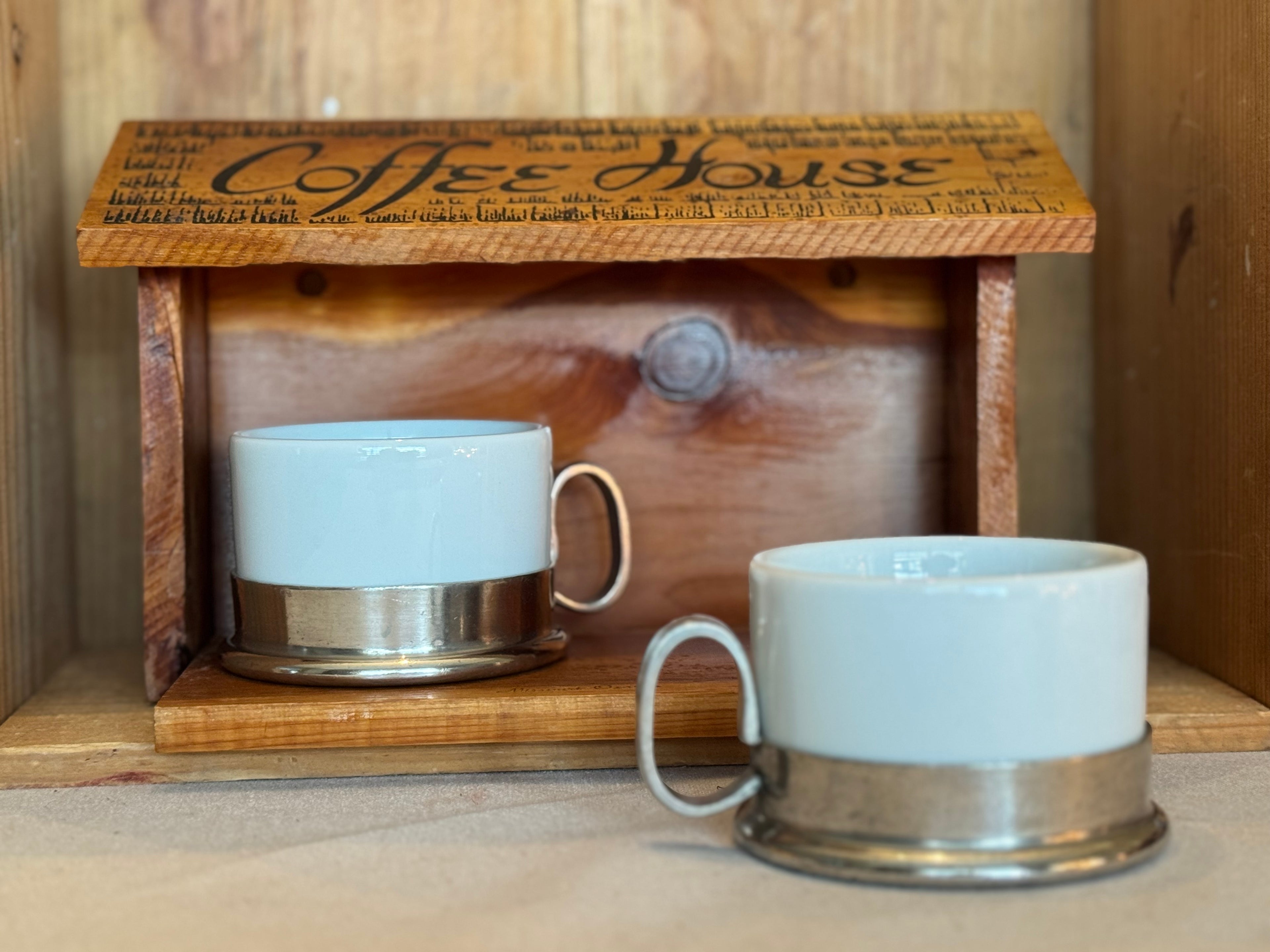 Vintage Rosenthal Germany Porcelain Coffee Cups with Metal Holders – Mid Century Modern – Set of 2