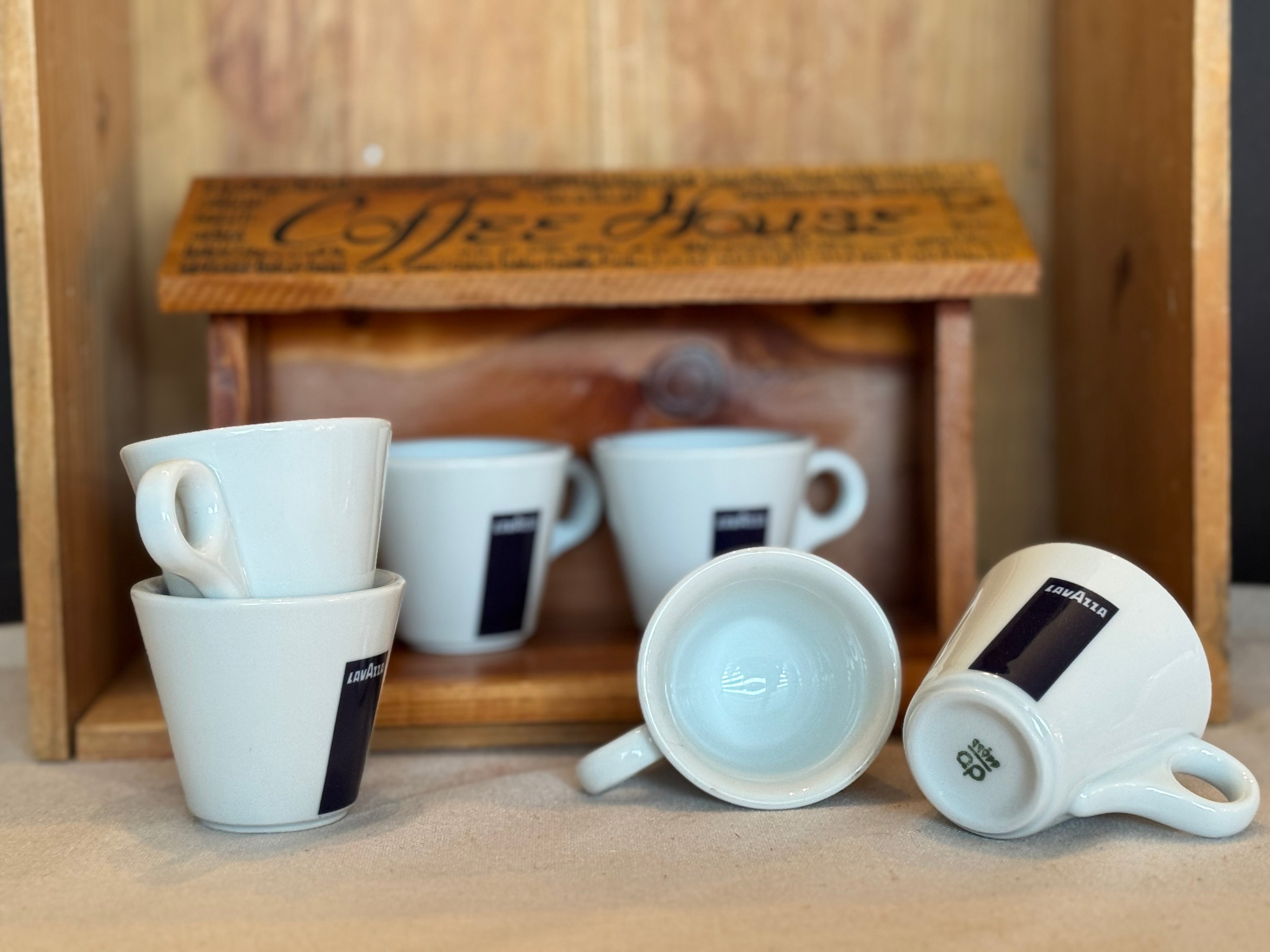 Lavazza Espresso Cups – White Café Porcelain Demitasse Cups – Set of 6