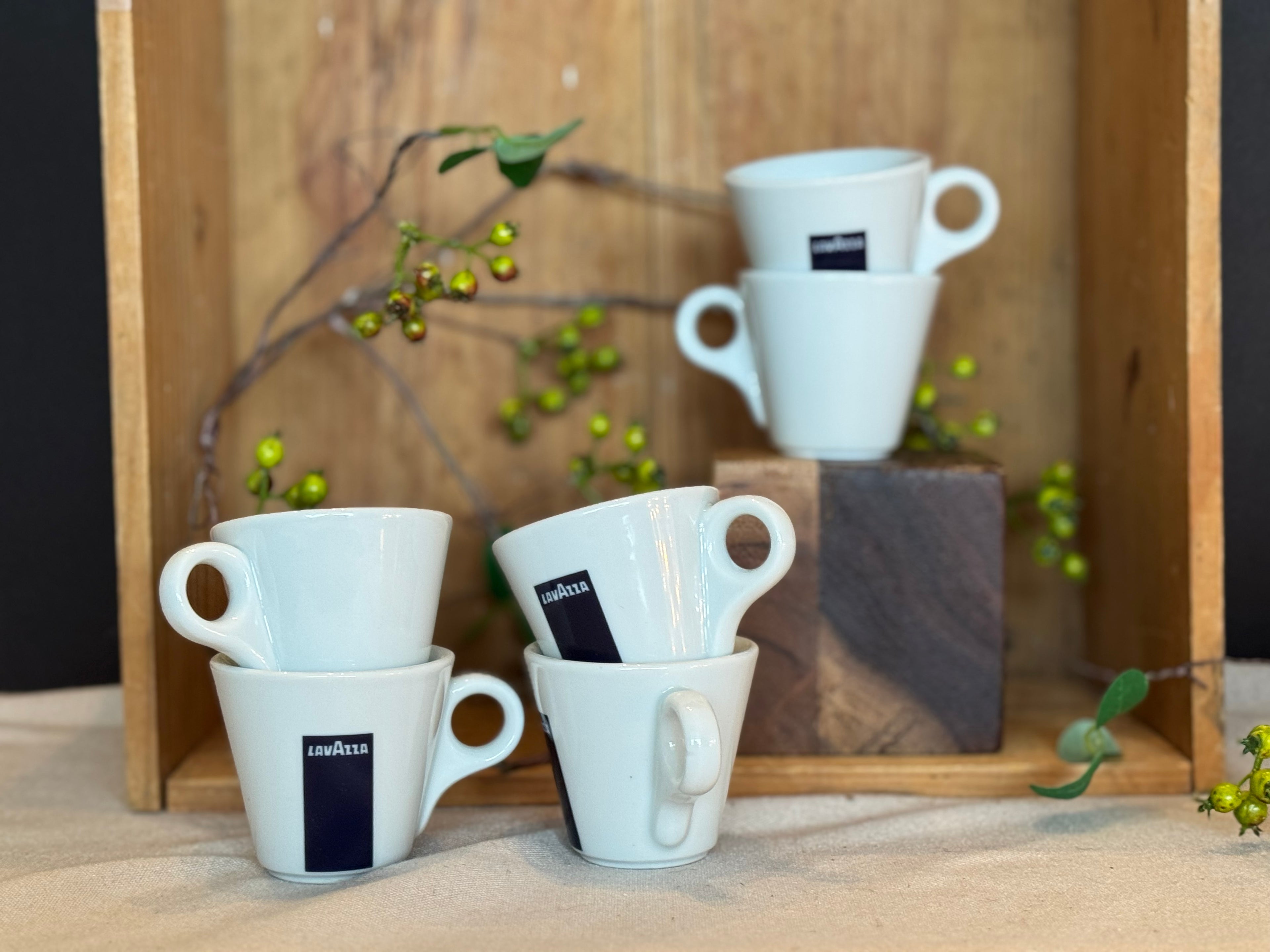 Lavazza Espresso Cups – White Café Porcelain Demitasse Cups – Set of 6