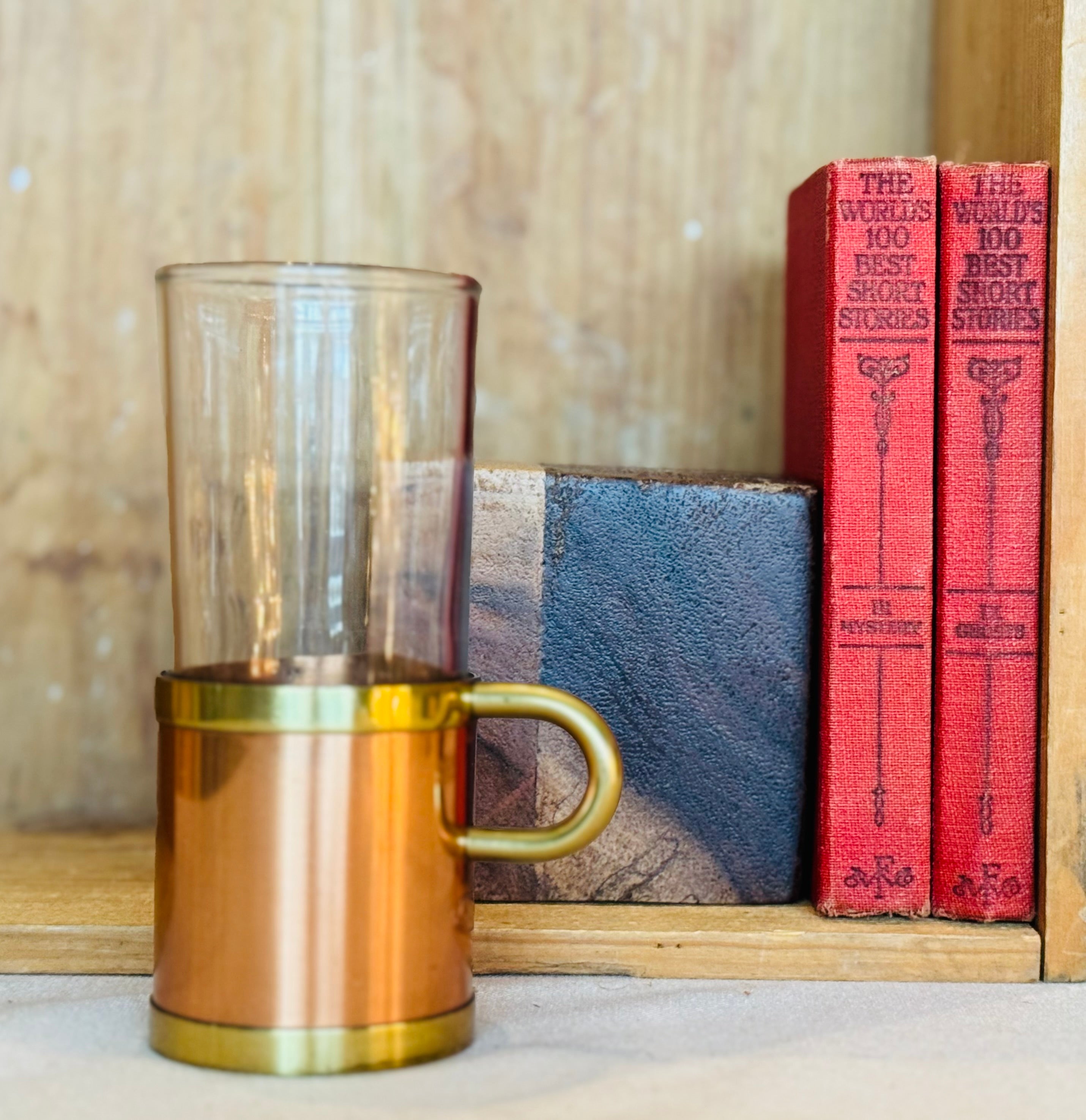 Vintage Danish Modern Glass & Copper Mug by Braüer | Scandinavian Barware | Irish Coffee Glass