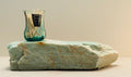 Vintage Hand-Blown Mexican Glass Toothpick Holder – Aqua Swirl – Original Label