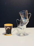 Vintage Vitrosax Italian Glass Espresso Cups with Stainless Handles – Set of 4 + Creamer