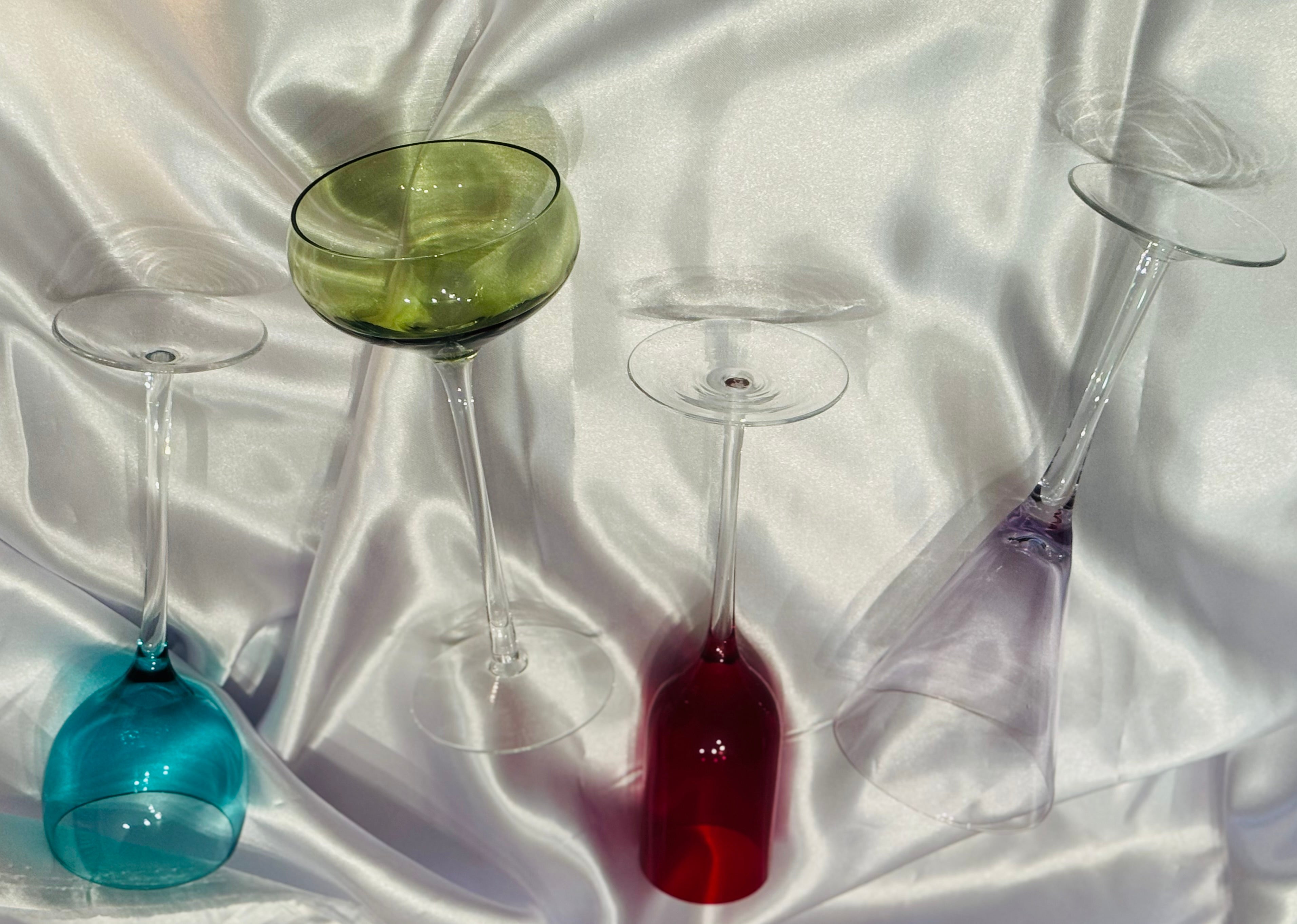 Elegant Vintage Italian Colored Stem Glasses | Jewel Tone Aperitif Glass Set | Tall Elegant Barware | Set of Four
