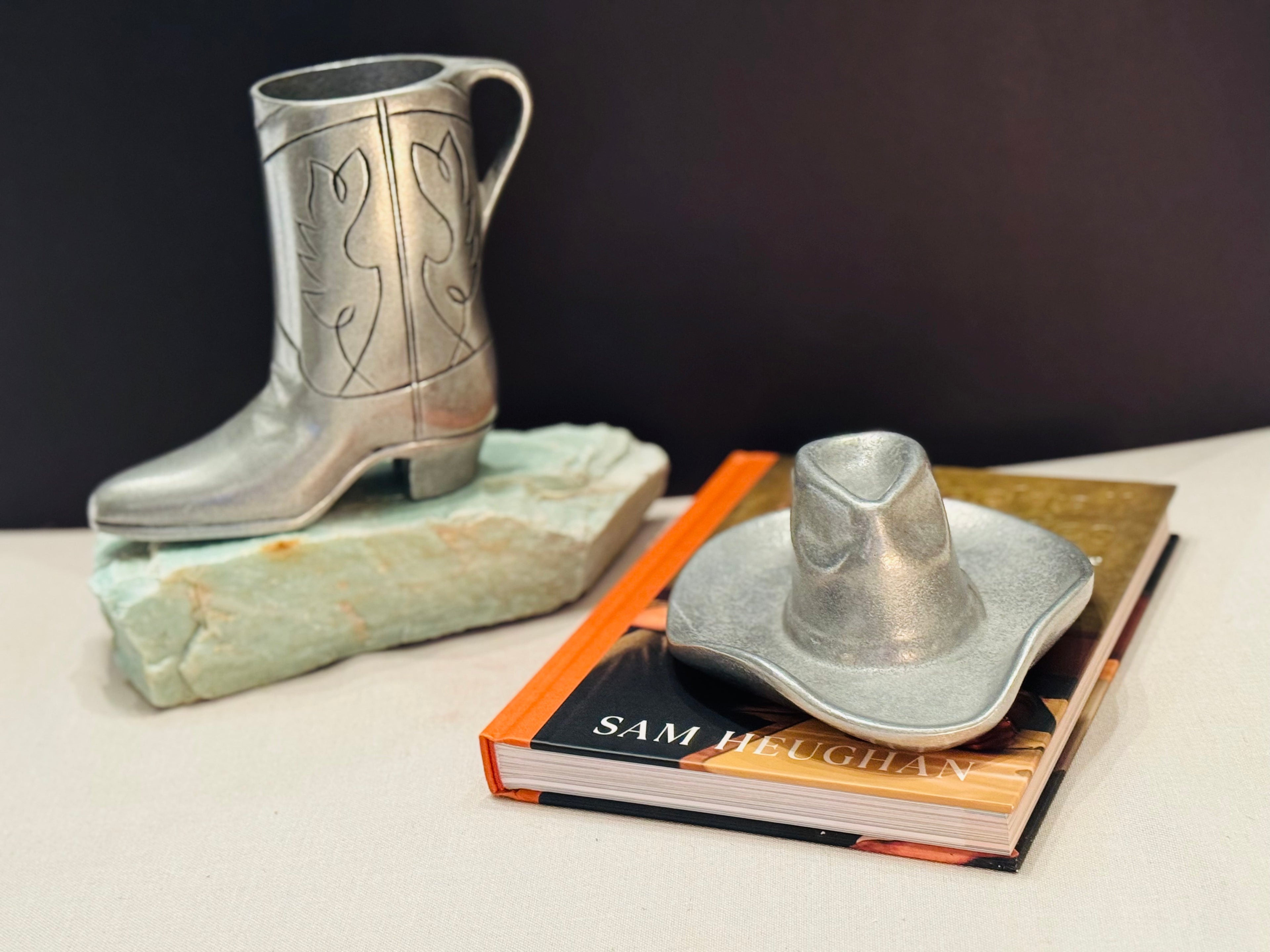 Vintage Cowboy Boot with Cowboy Hat – Western Metal Decor Set