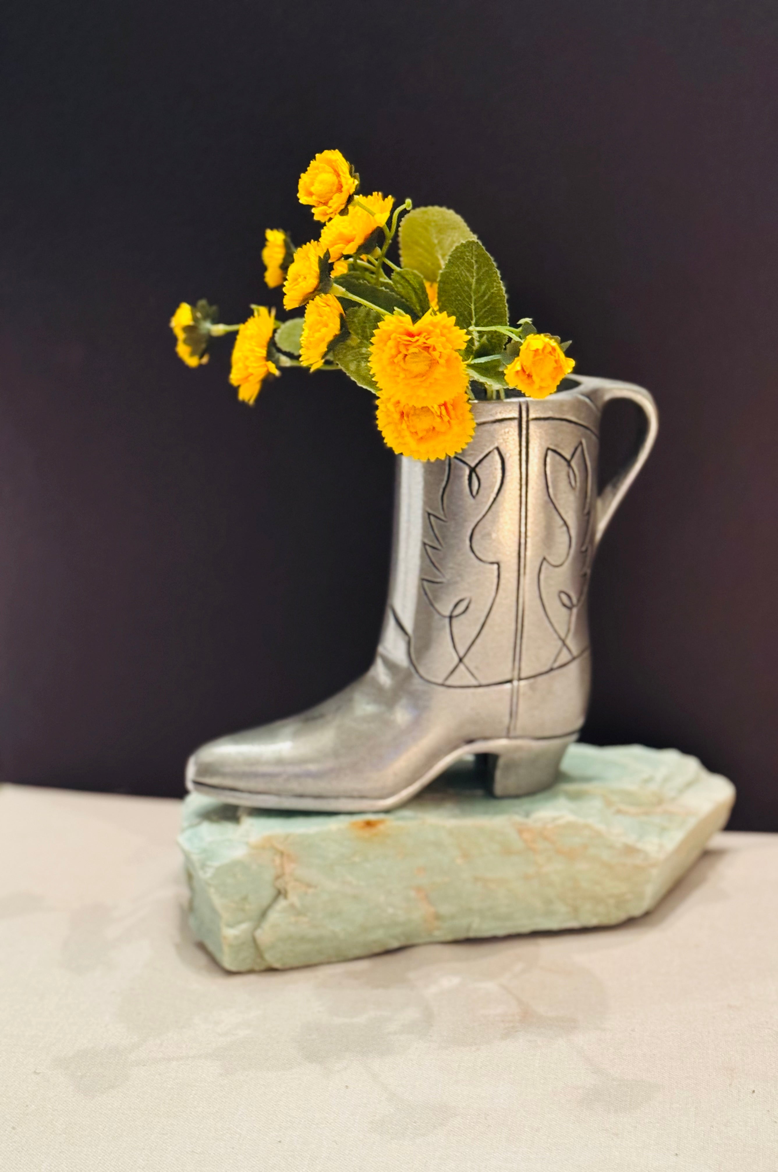 Vintage Cowboy Boot with Cowboy Hat – Western Metal Decor Set