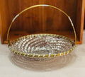 Vintage Mid-Century Woven Metal Fruit Basket with Brass Handle
