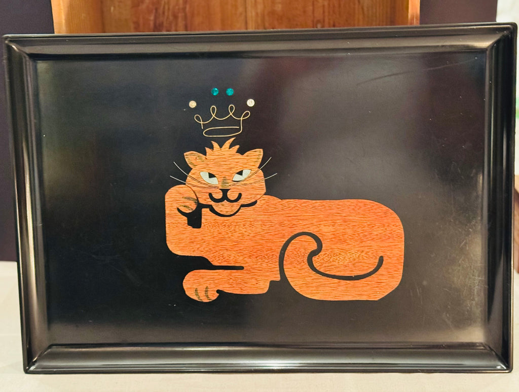 Vintage Couroc of Monterey Crowned Cat Inlaid Serving Tray – Mid Century California Barware