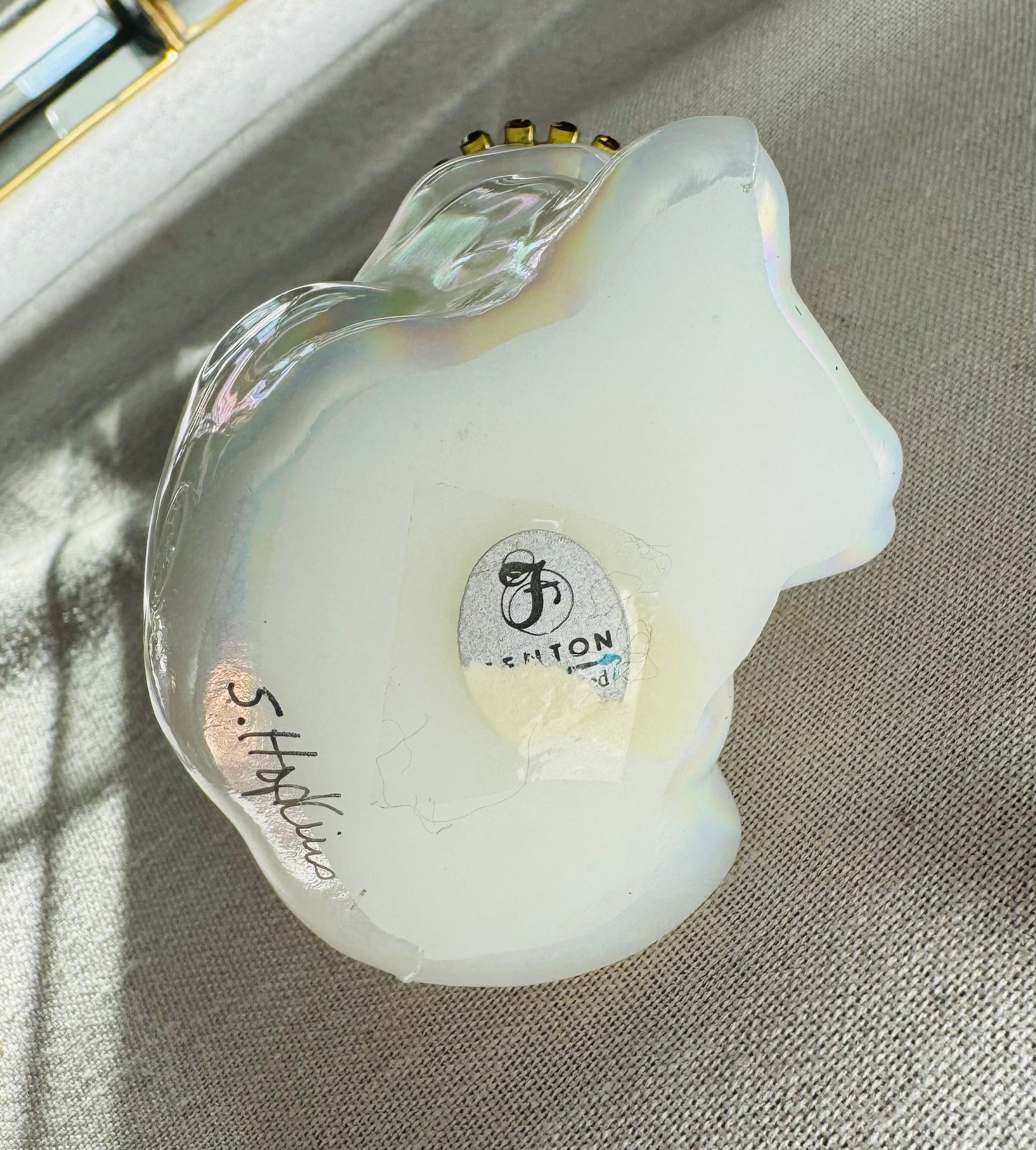 Vintage Fenton Iridescent Glass Cat – Hand Painted,