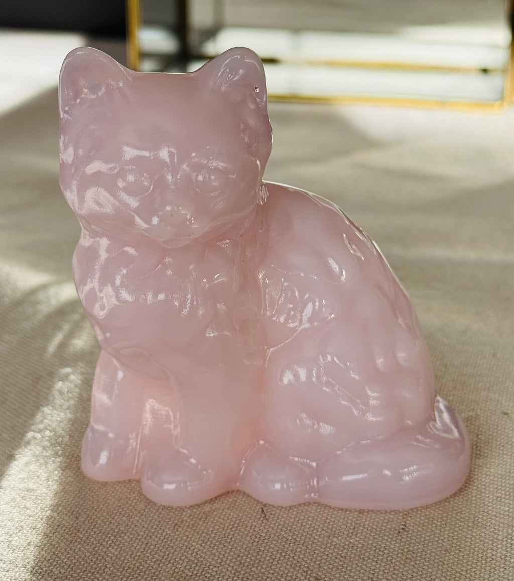 Mosser Glass Pink Cat Figurine (Slag / Opaque Pink)