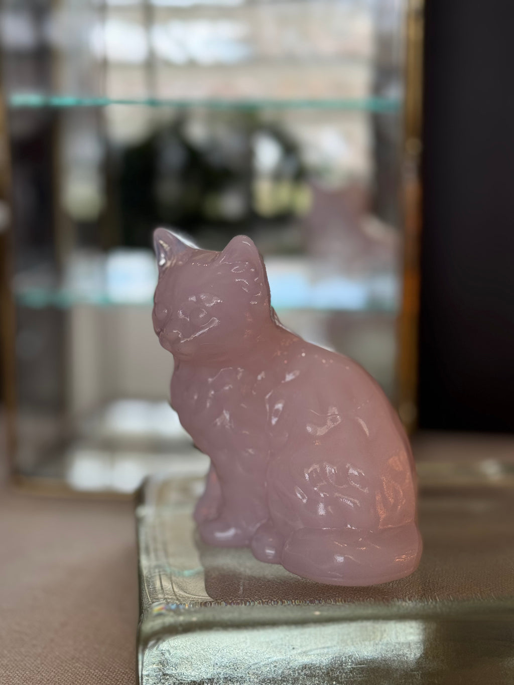Mosser Glass Pink Cat Figurine (Slag / Opaque Pink)
