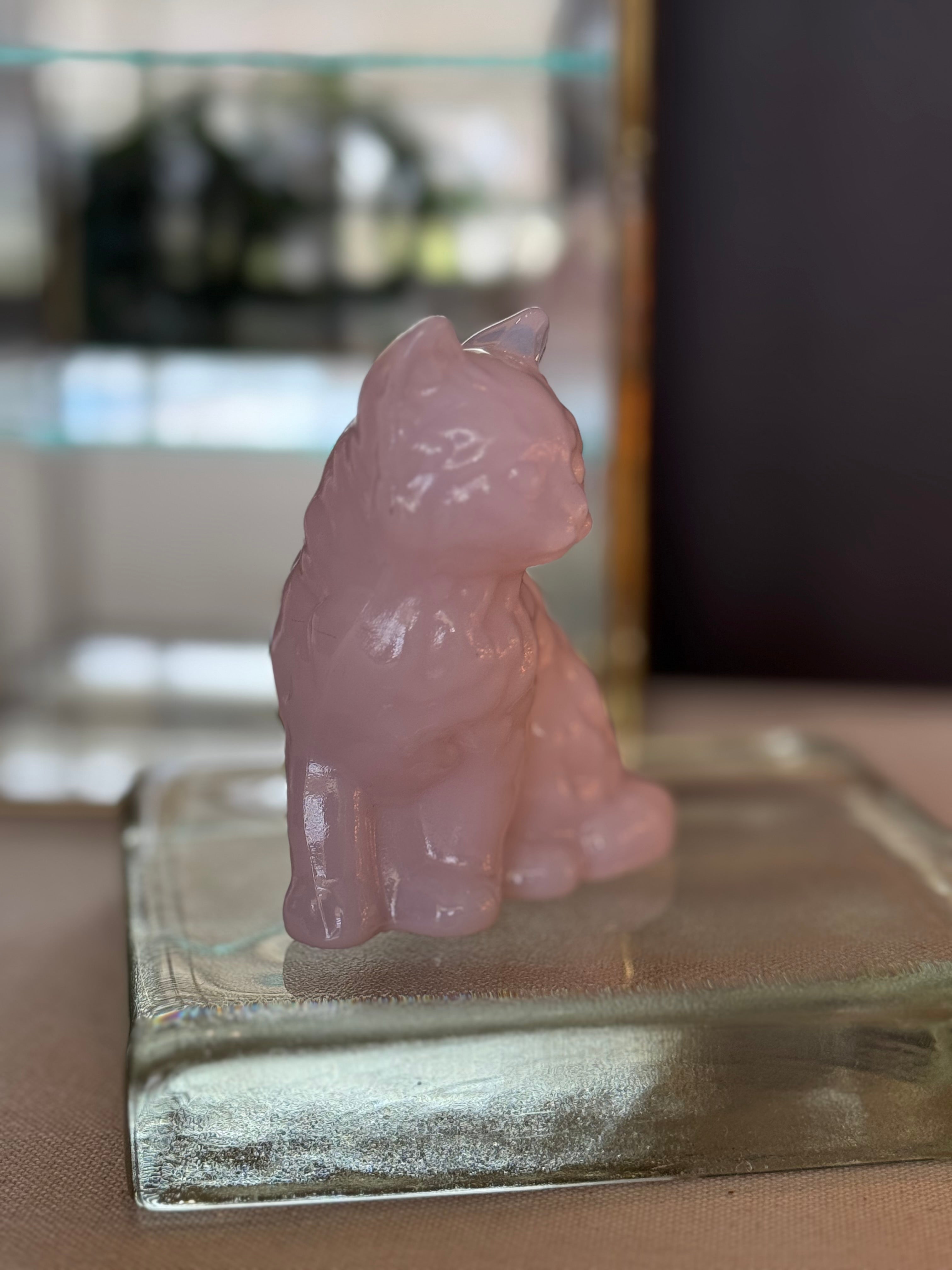 Mosser Glass Pink Cat Figurine (Slag / Opaque Pink)