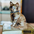 Vintage Fenton Clear Glass Cat with Blue Rhinestone Collar | Sculptural Glass Figurine | Shelf Styling Object