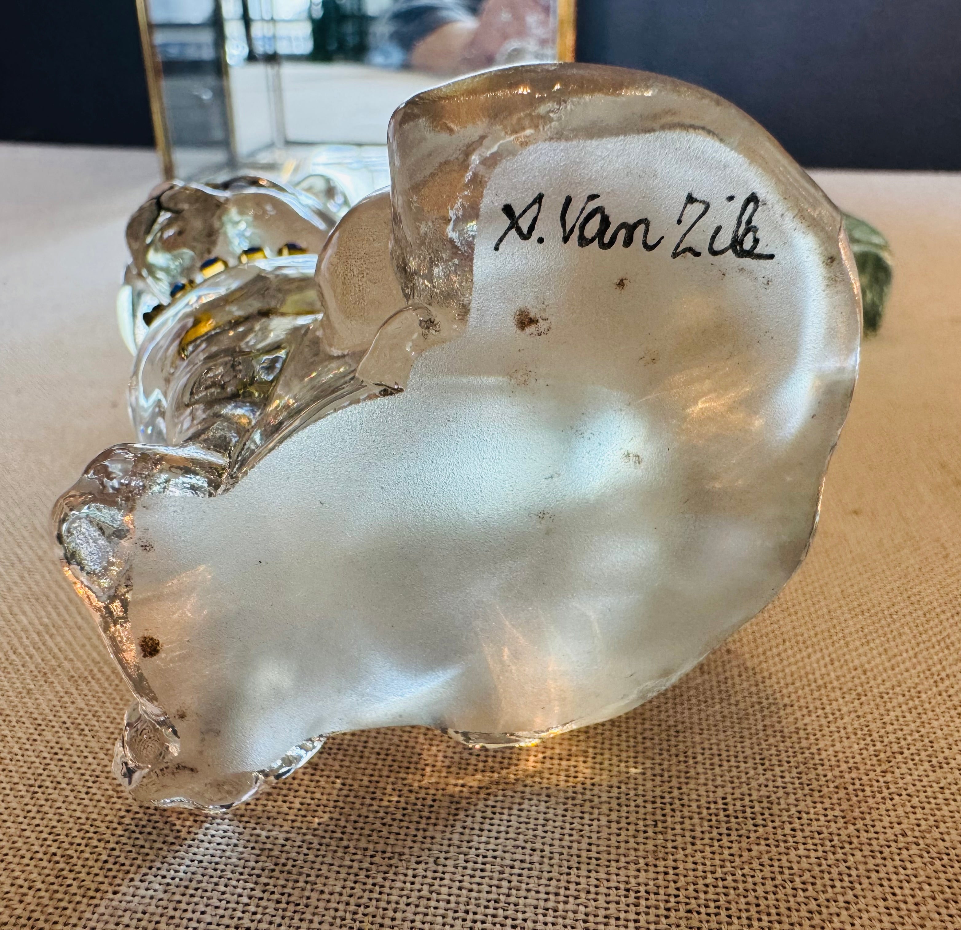 Vintage Fenton Clear Glass Cat with Blue Rhinestone Collar | Sculptural Glass Figurine | Shelf Styling Object