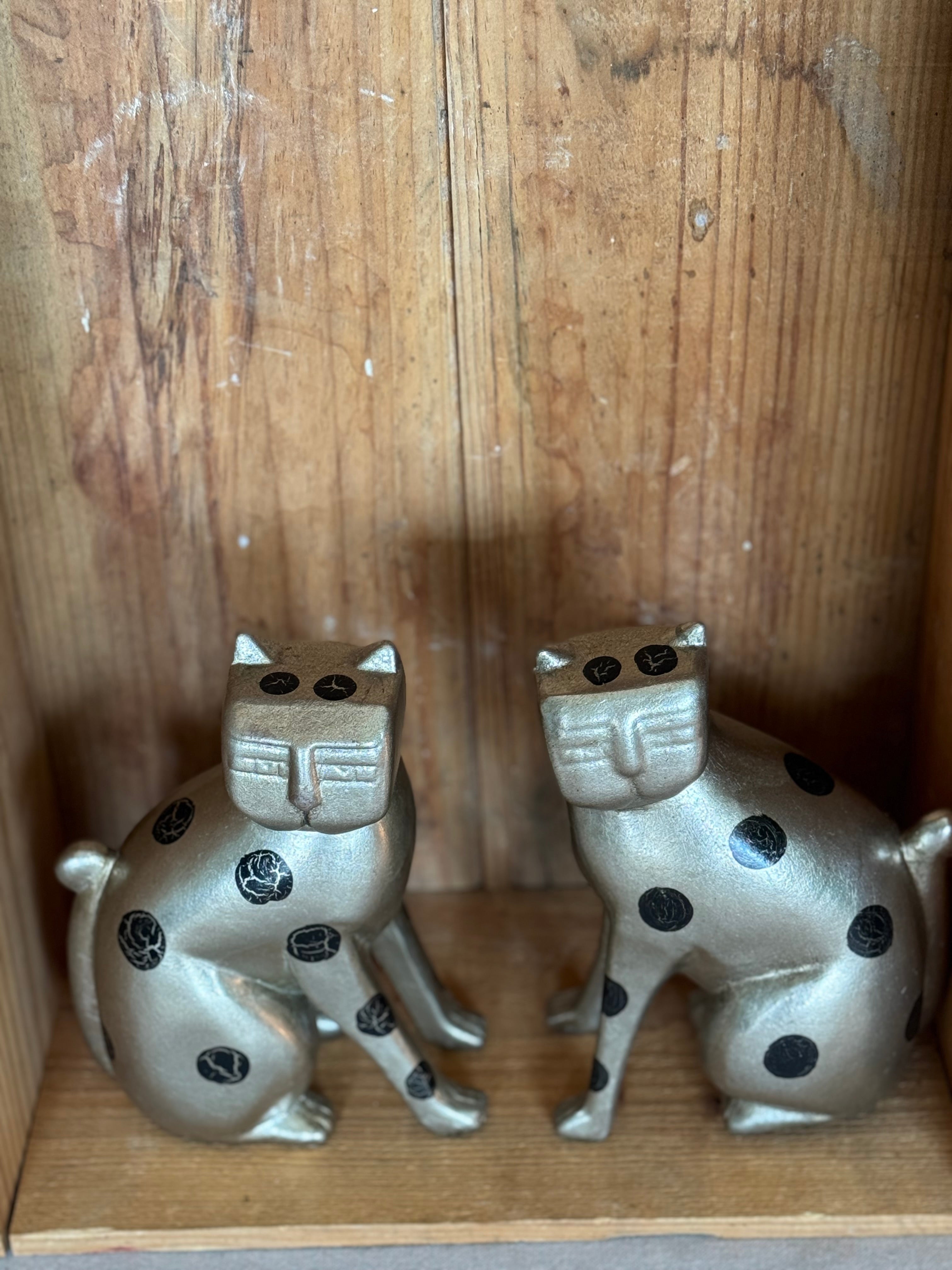 Vintage Metallic Ceramic Cat Figurines – Laurel Burch Style – Postmodern MCM Style – 1980s Cat Pair