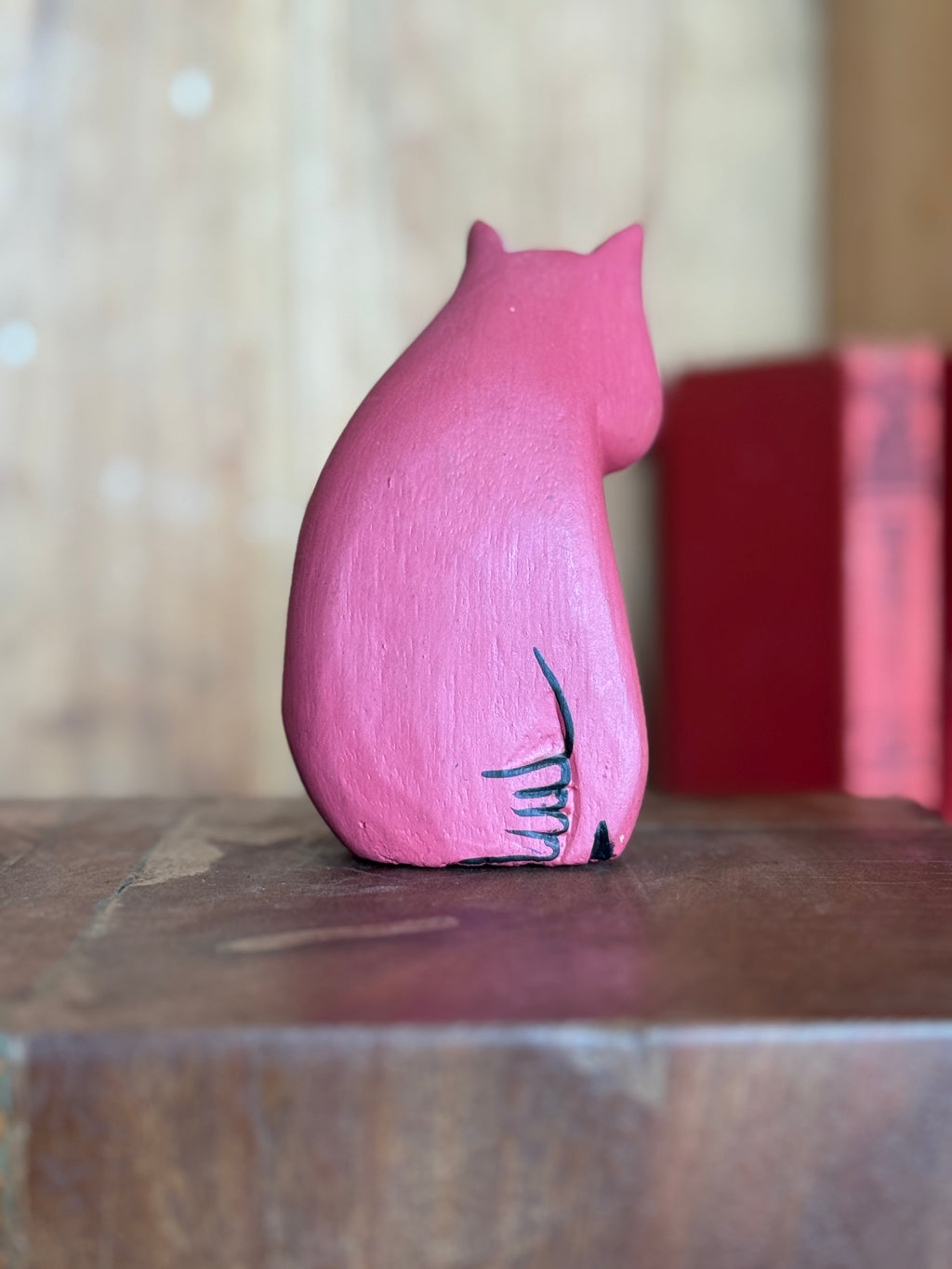 Vintage Hand-Carved Wooden Cat – Laurel Burch Style – Hand Painted Folk Art Cat Figurine