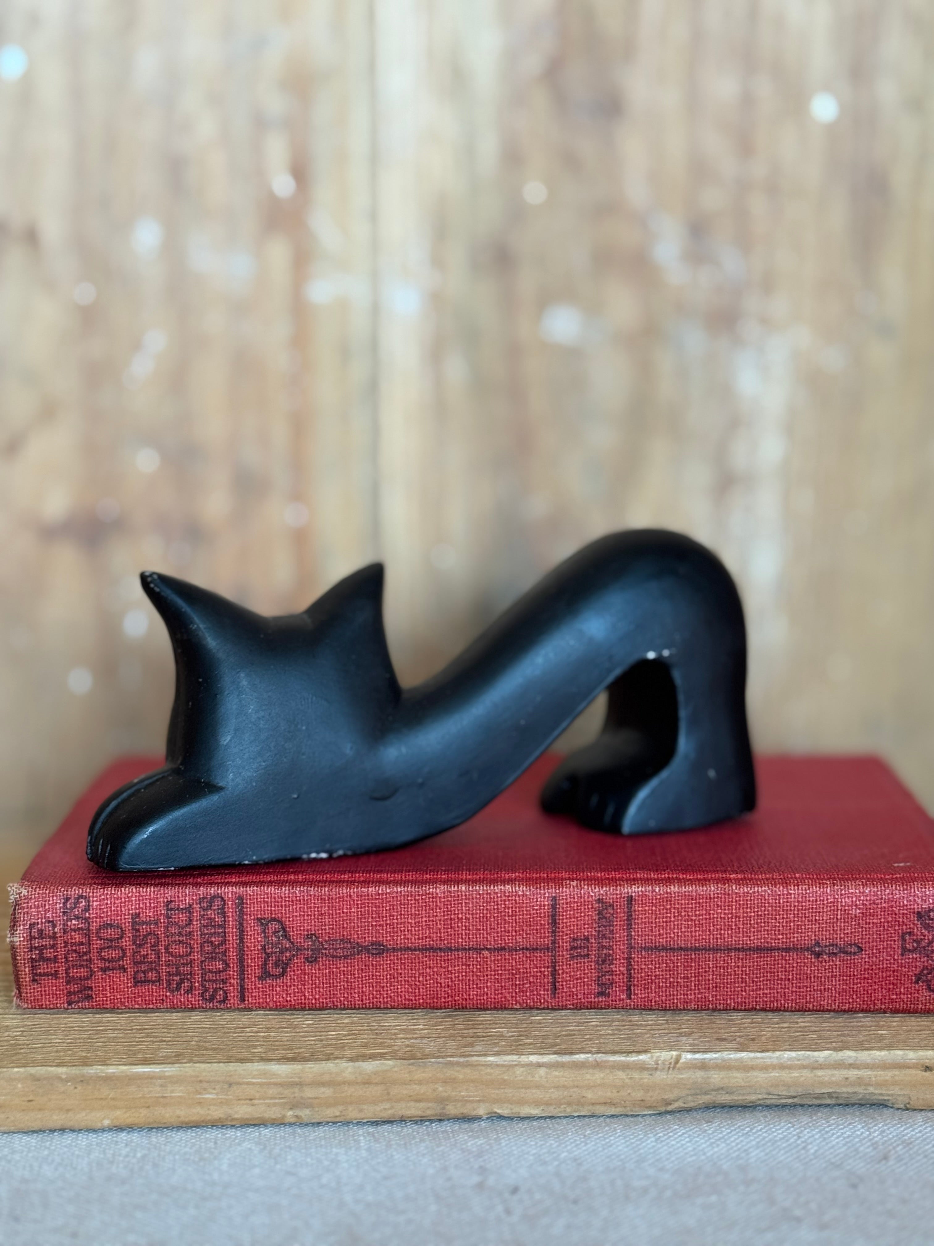 Vintage Ceramic Stretching Cat – Possibly Laurel Burch – Colorful Cat Figurine