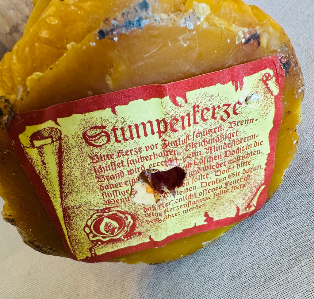 Vintage German Hand-Carved Beeswax Pillar Candle – Floral Relief Stumpenkerze