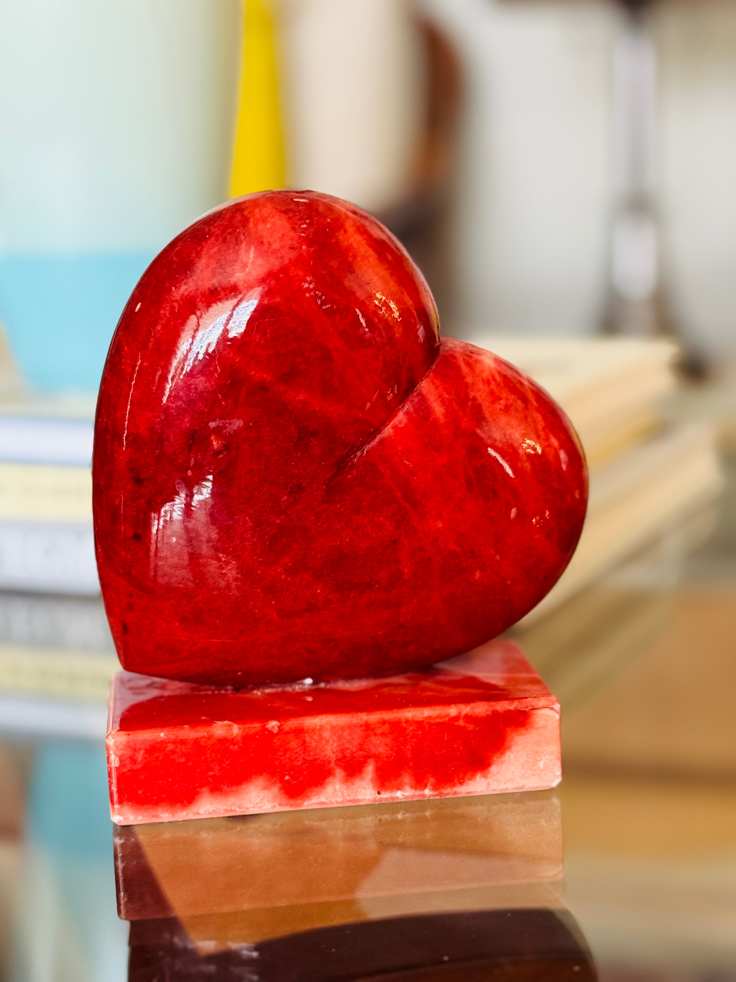 Charming Vintage Italian Red Alabaster Heart Bookend – Carved Stone Book End – Mid Century Alabaster – Volterra Italy