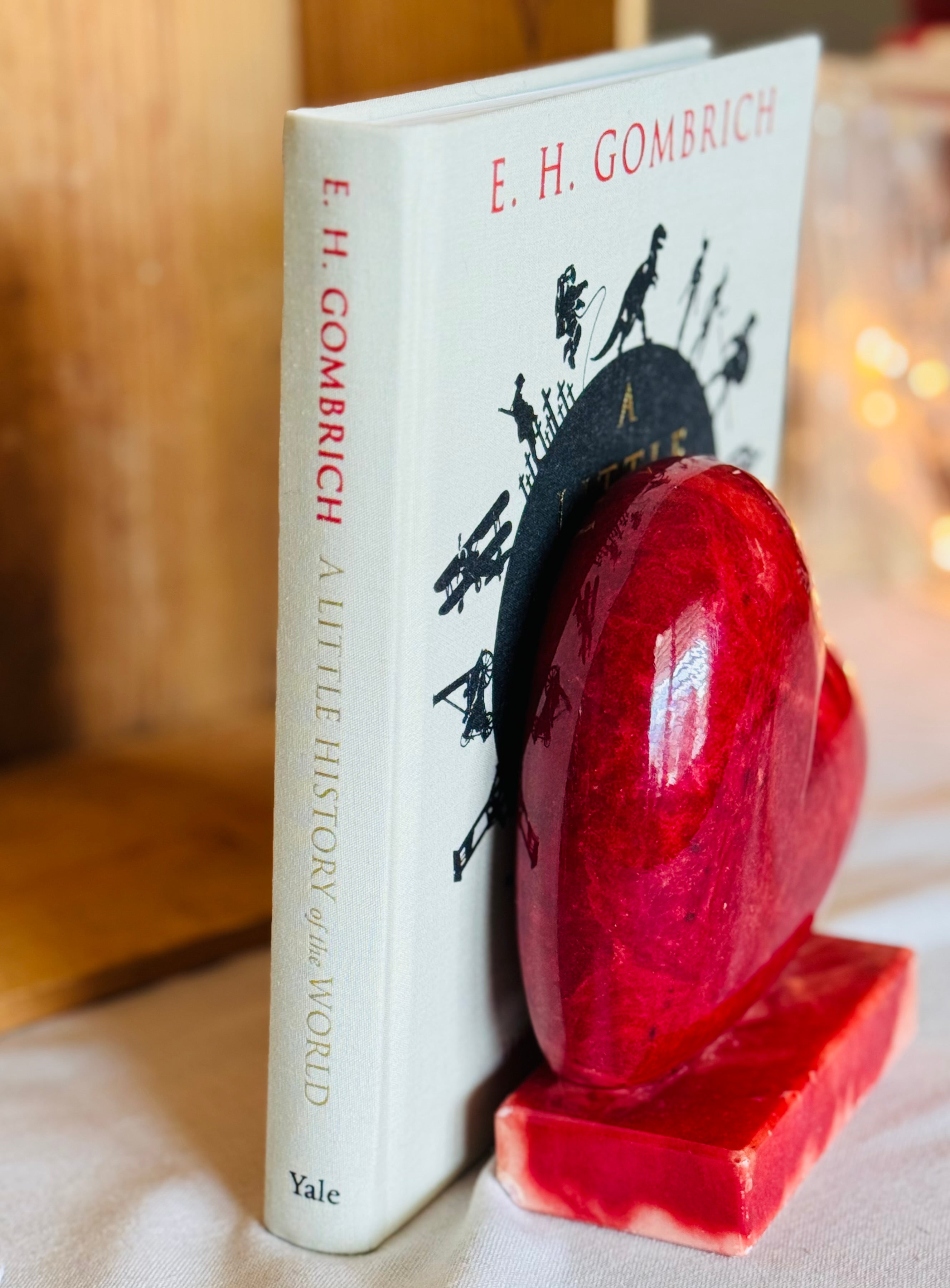 Charming Vintage Italian Red Alabaster Heart Bookend – Carved Stone Book End – Mid Century Alabaster – Volterra Italy