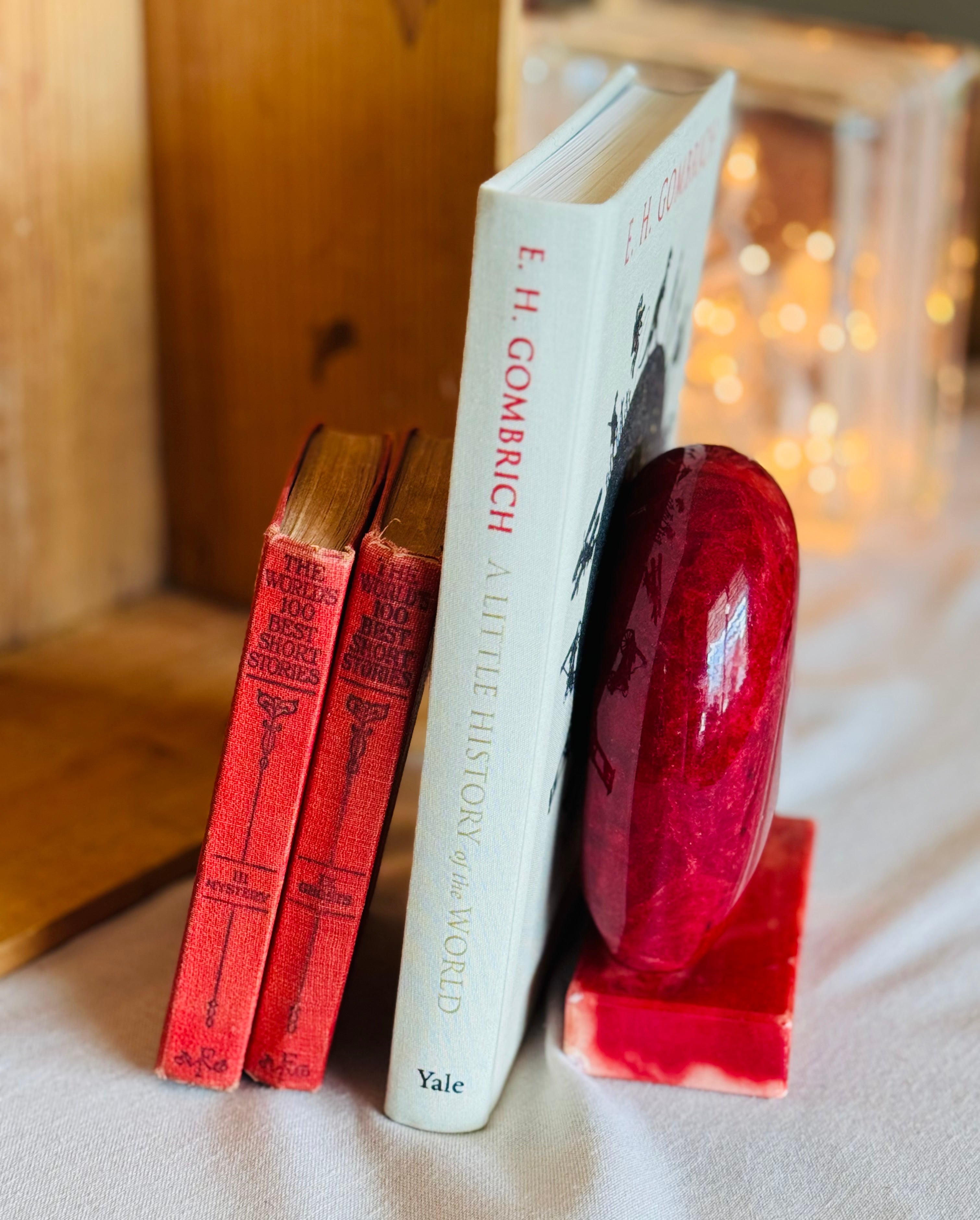 Charming Vintage Italian Red Alabaster Heart Bookend – Carved Stone Book End – Mid Century Alabaster – Volterra Italy