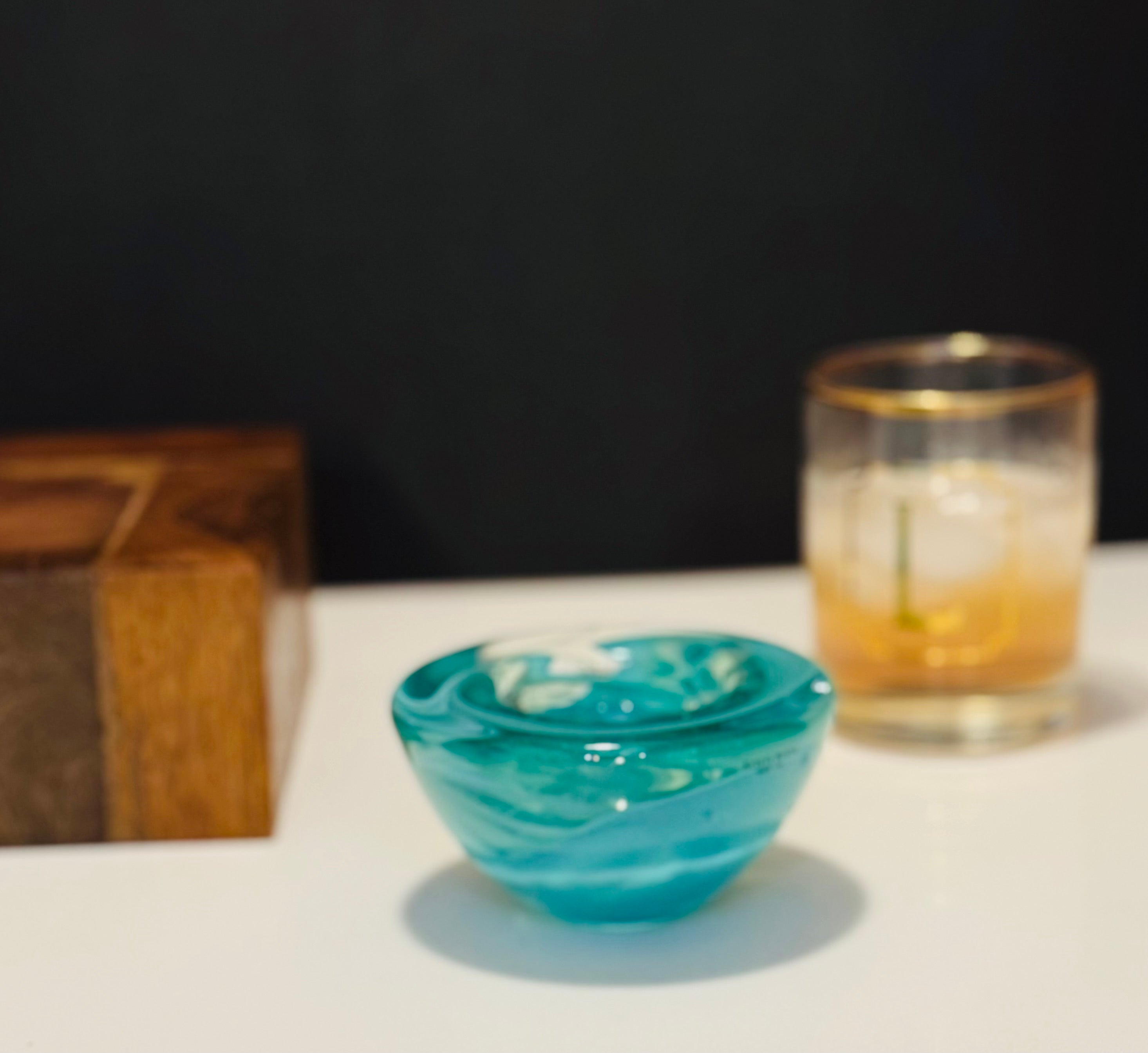 Kosta Boda Atoll Art Glass Bowl – Anna Ehrner – Swedish Turquoise Swirl Crystal – Sculptural Votive / Catchall