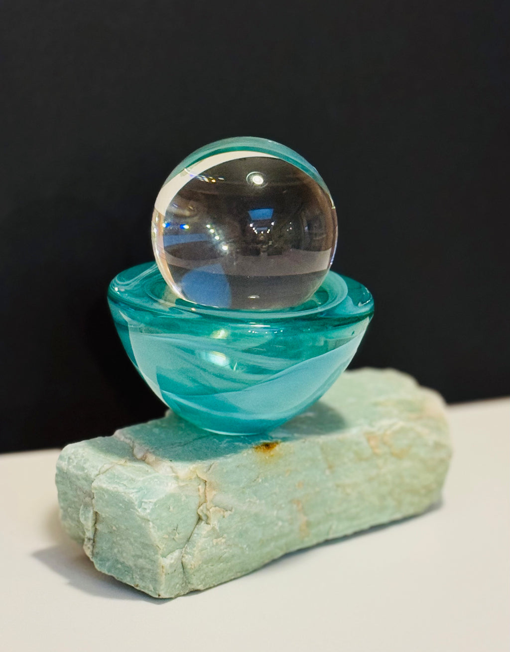 Kosta Boda Atoll Art Glass Bowl – Anna Ehrner – Swedish Turquoise Swirl Crystal – Sculptural Votive / Catchall