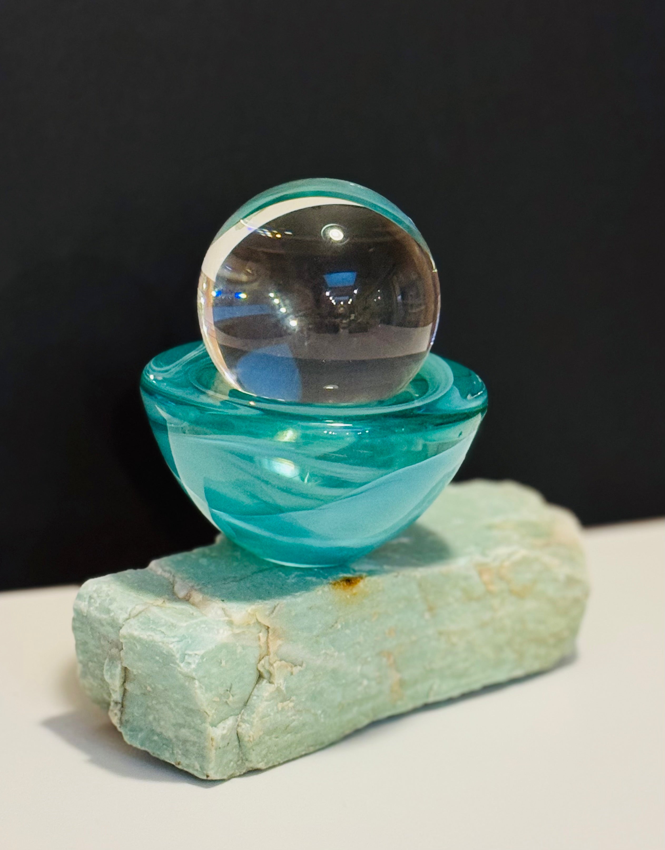 Kosta Boda Atoll Art Glass Bowl – Anna Ehrner – Swedish Turquoise Swirl Crystal – Sculptural Votive / Catchall