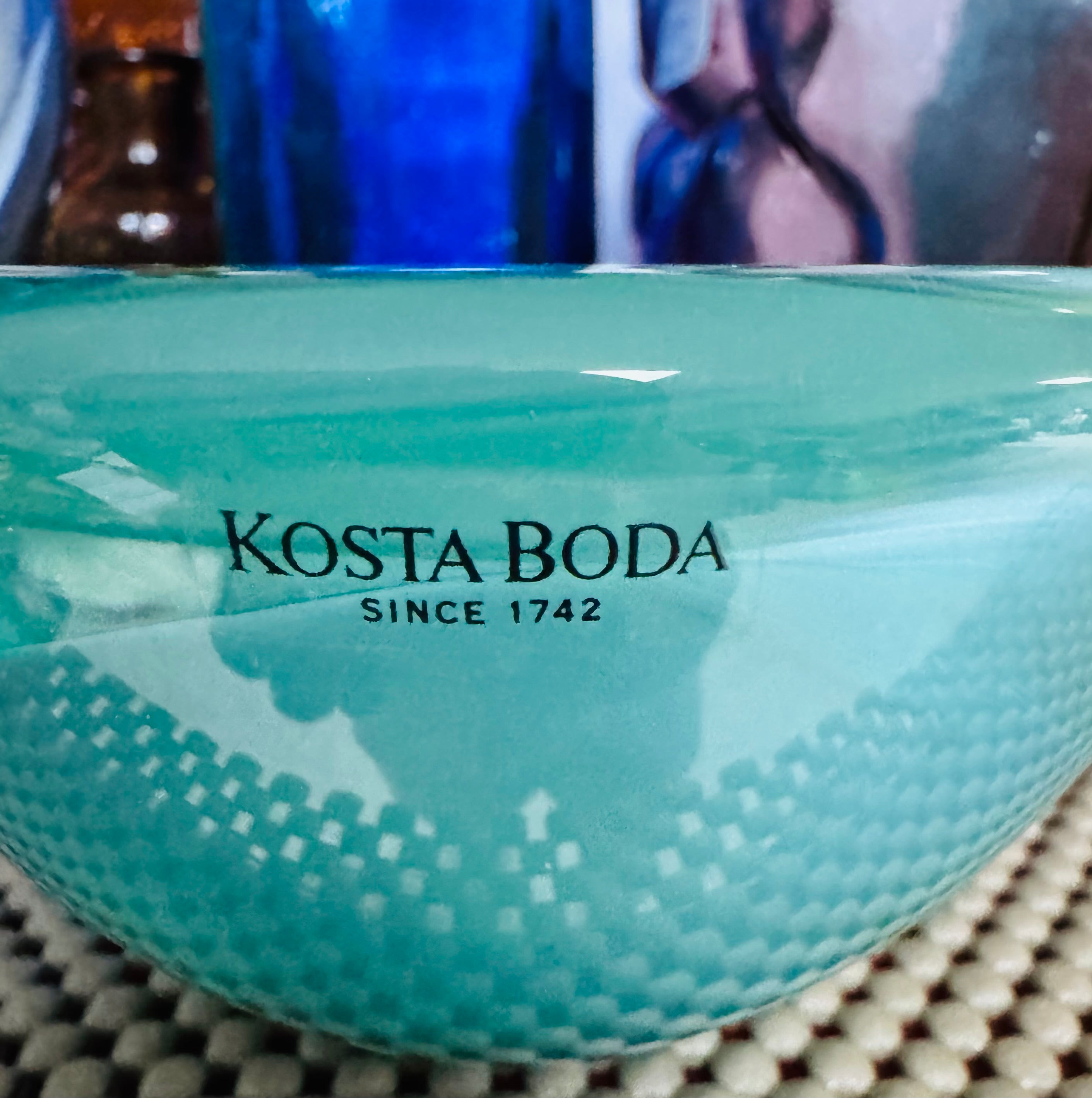 Kosta Boda Atoll Art Glass Bowl – Anna Ehrner – Swedish Turquoise Swirl Crystal – Sculptural Votive / Catchall