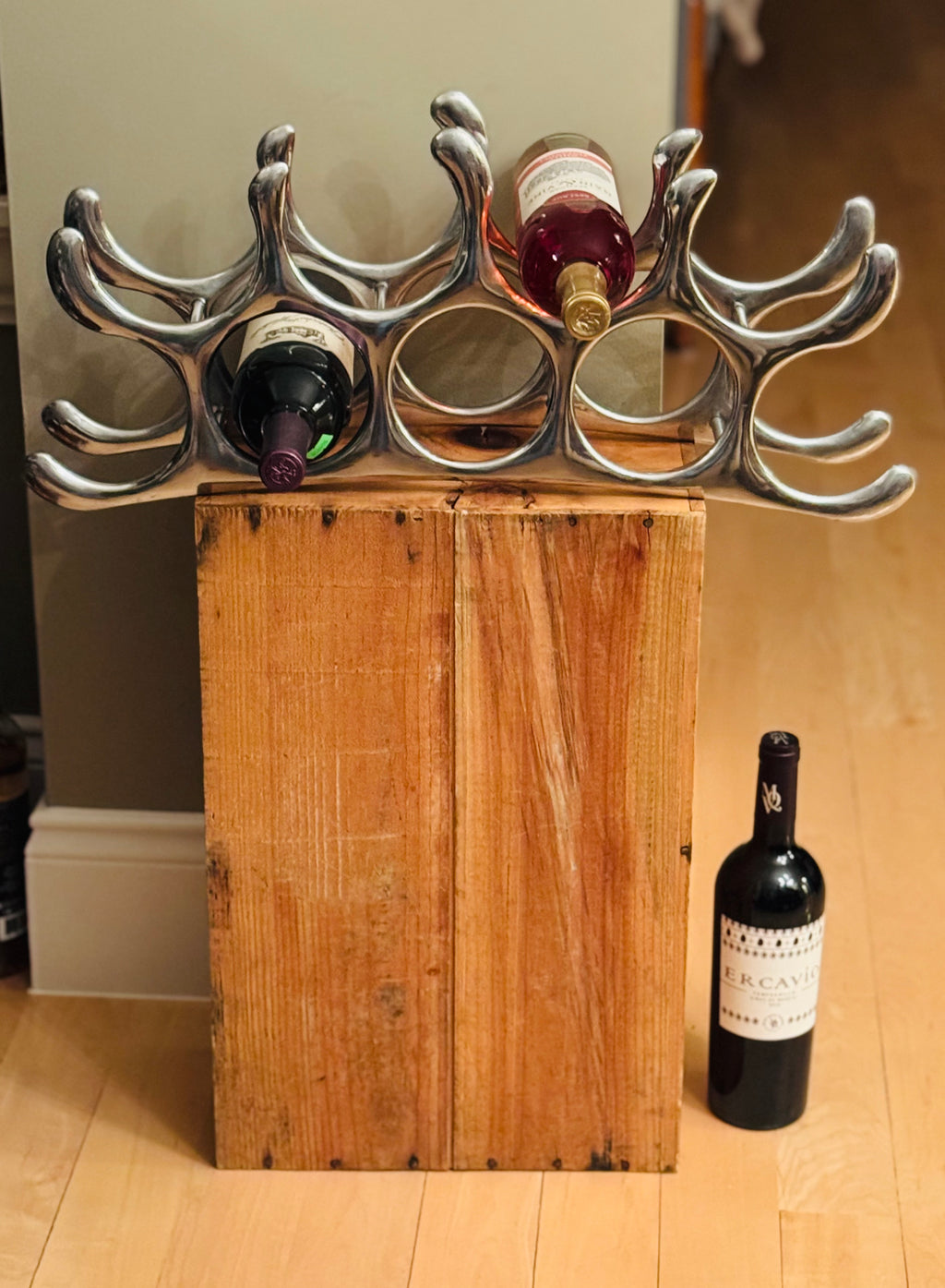 Vintage Sculptural Aluminum Wine Rack, Mid Century Modern Wine Holder, Organic Modern Barware, 6 Bottle Rack, Arthur Court Style