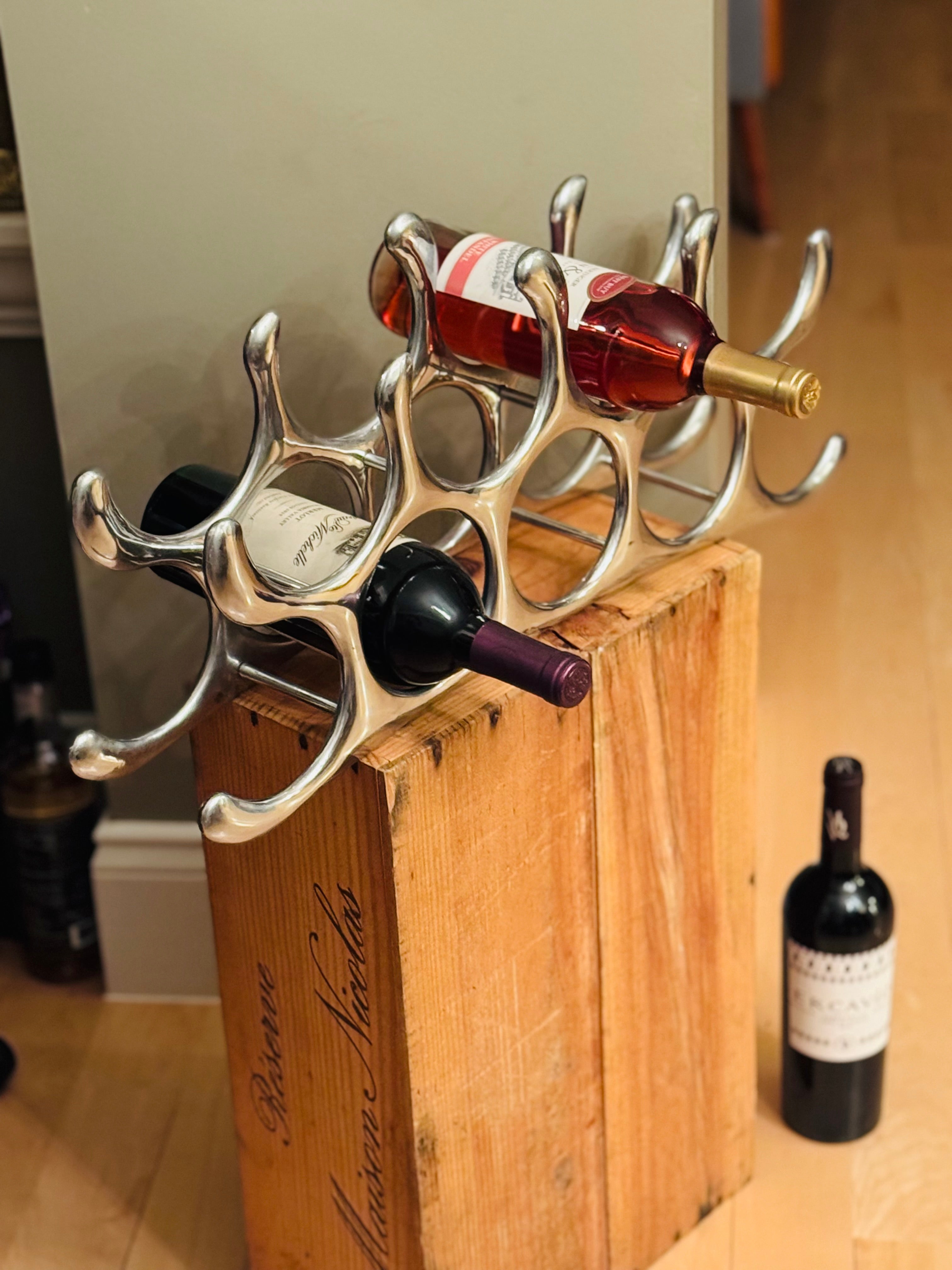 Vintage Sculptural Aluminum Wine Rack, Mid Century Modern Wine Holder, Organic Modern Barware, 6 Bottle Rack, Arthur Court Style