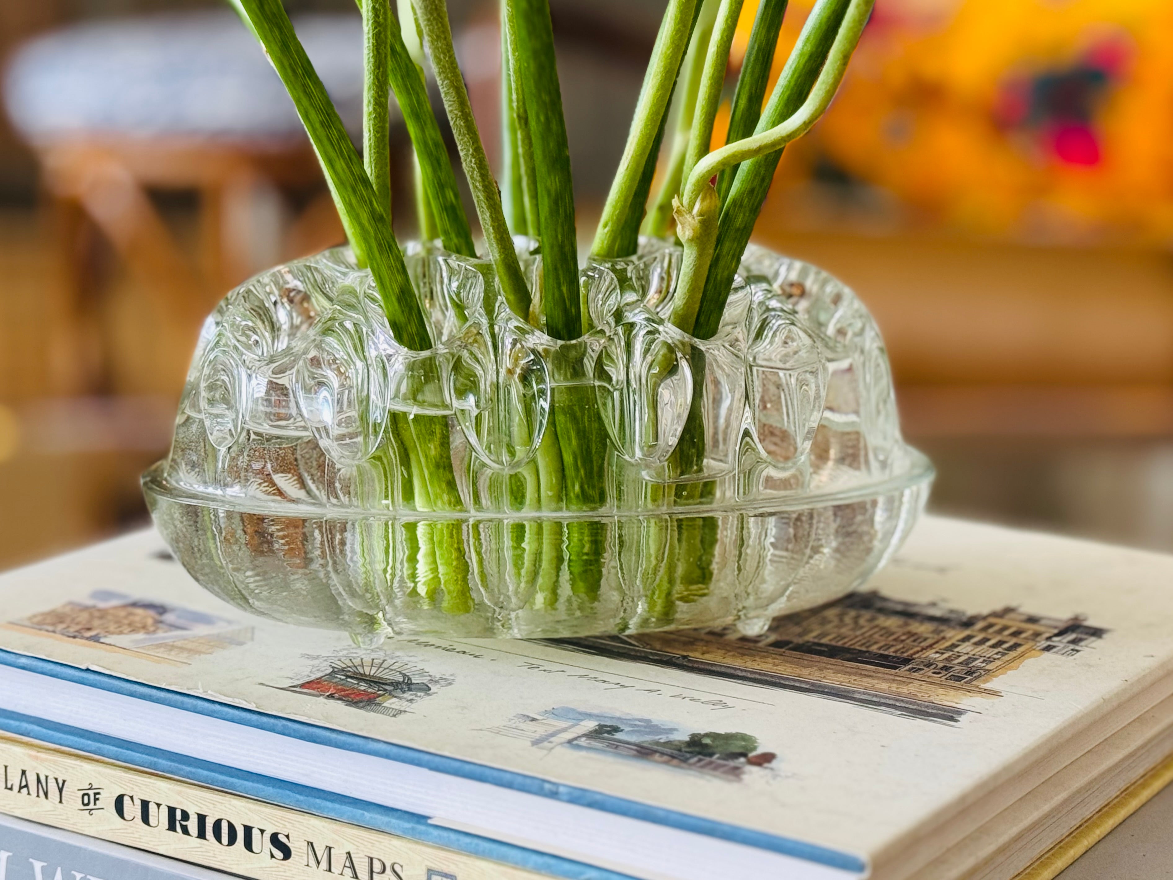 Stunning Vintage Cambridge Glass Flower Frog with Feet — Clear Pressed Glass Floral Arranger, 1930s