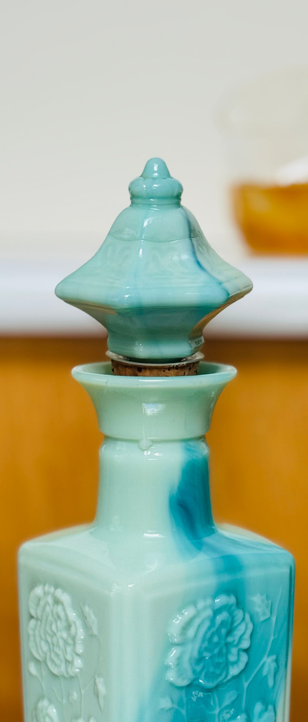 Beautiful 1972 Jim Beam “Oriental Jade” Decanters — Sculptural Slag Glass Style (Set of 2)