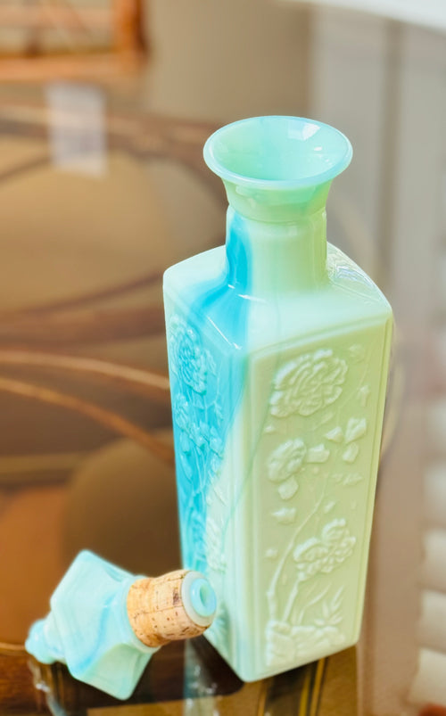 Beautiful 1972 Jim Beam “Oriental Jade” Decanters — Sculptural Slag Glass Style (Set of 2)