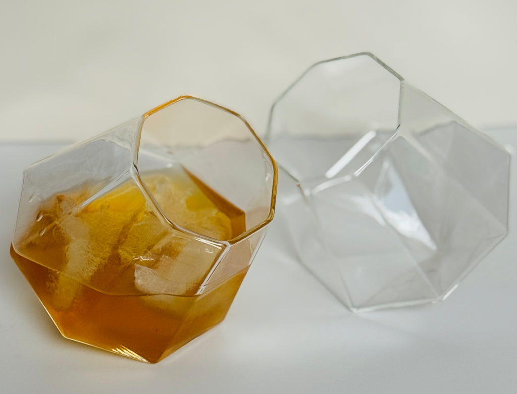 🔥🔥 Set of 2 Faceted “Diamond” Whiskey Glasses — Geometric Lowball Tumblers