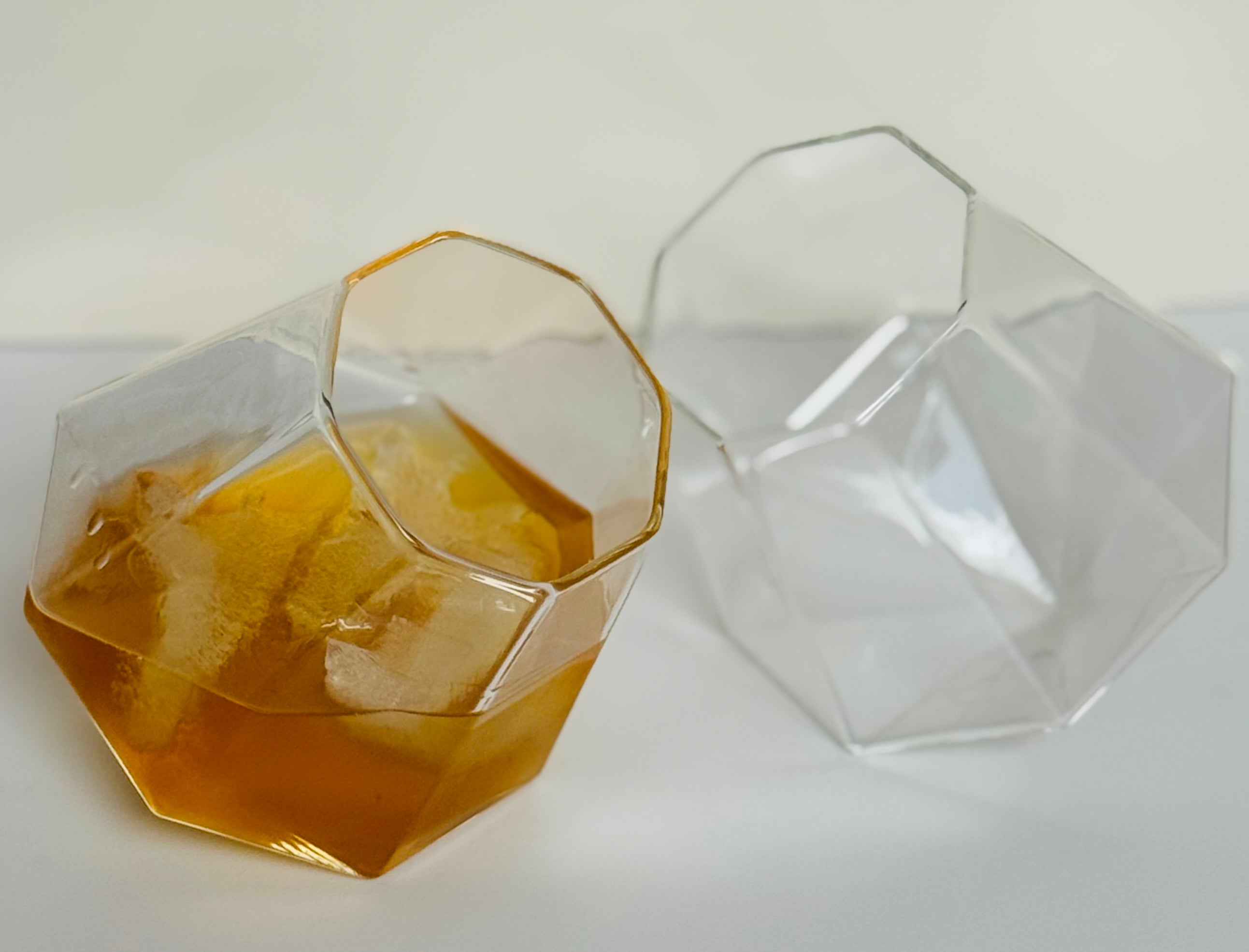 🔥🔥 Set of 2 Faceted “Diamond” Whiskey Glasses — Geometric Lowball Tumblers
