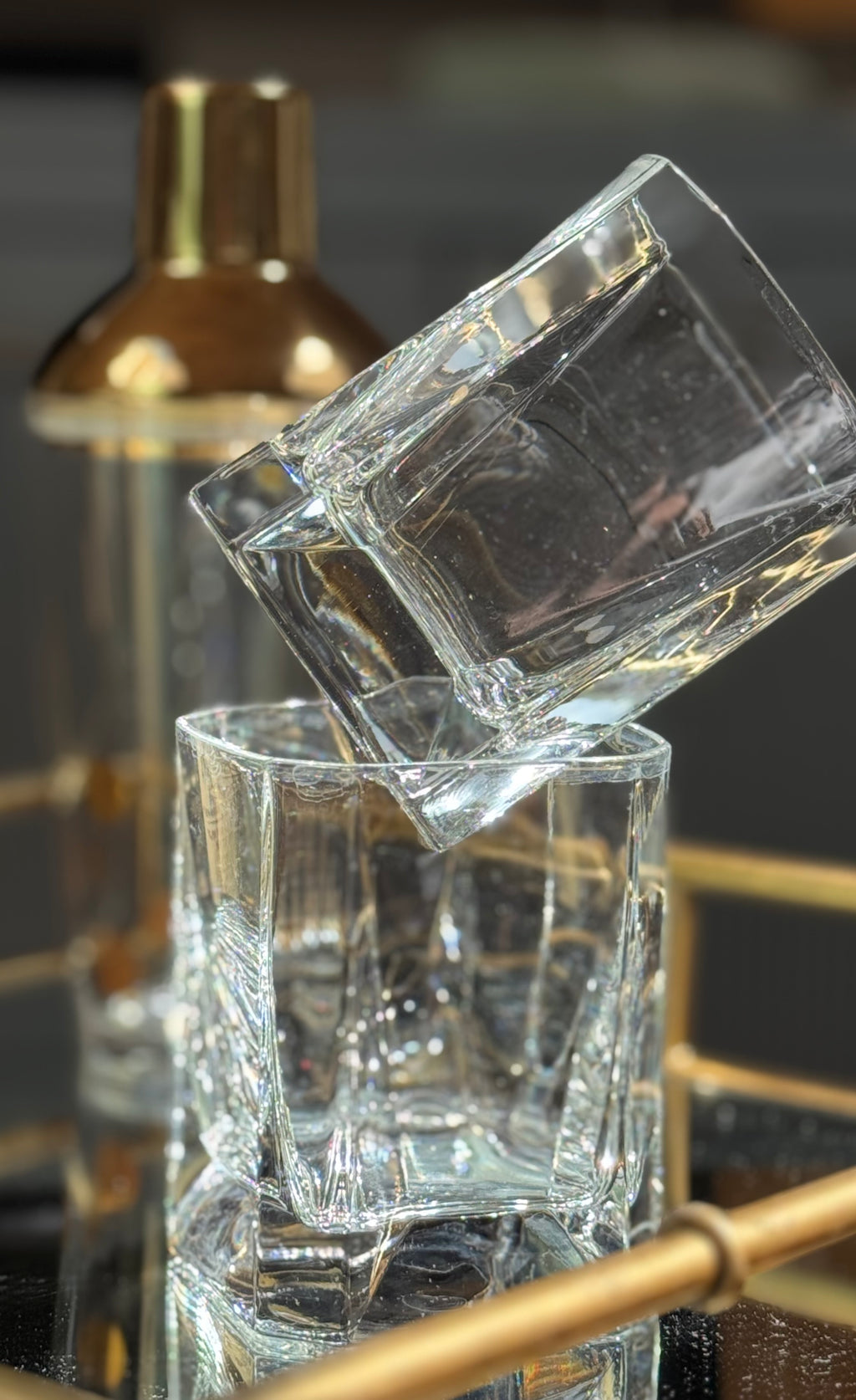 Vintage Italian Square Base Rocks Glasses — Heavy Cut Crystal Lowball Tumblers (Set of 2)