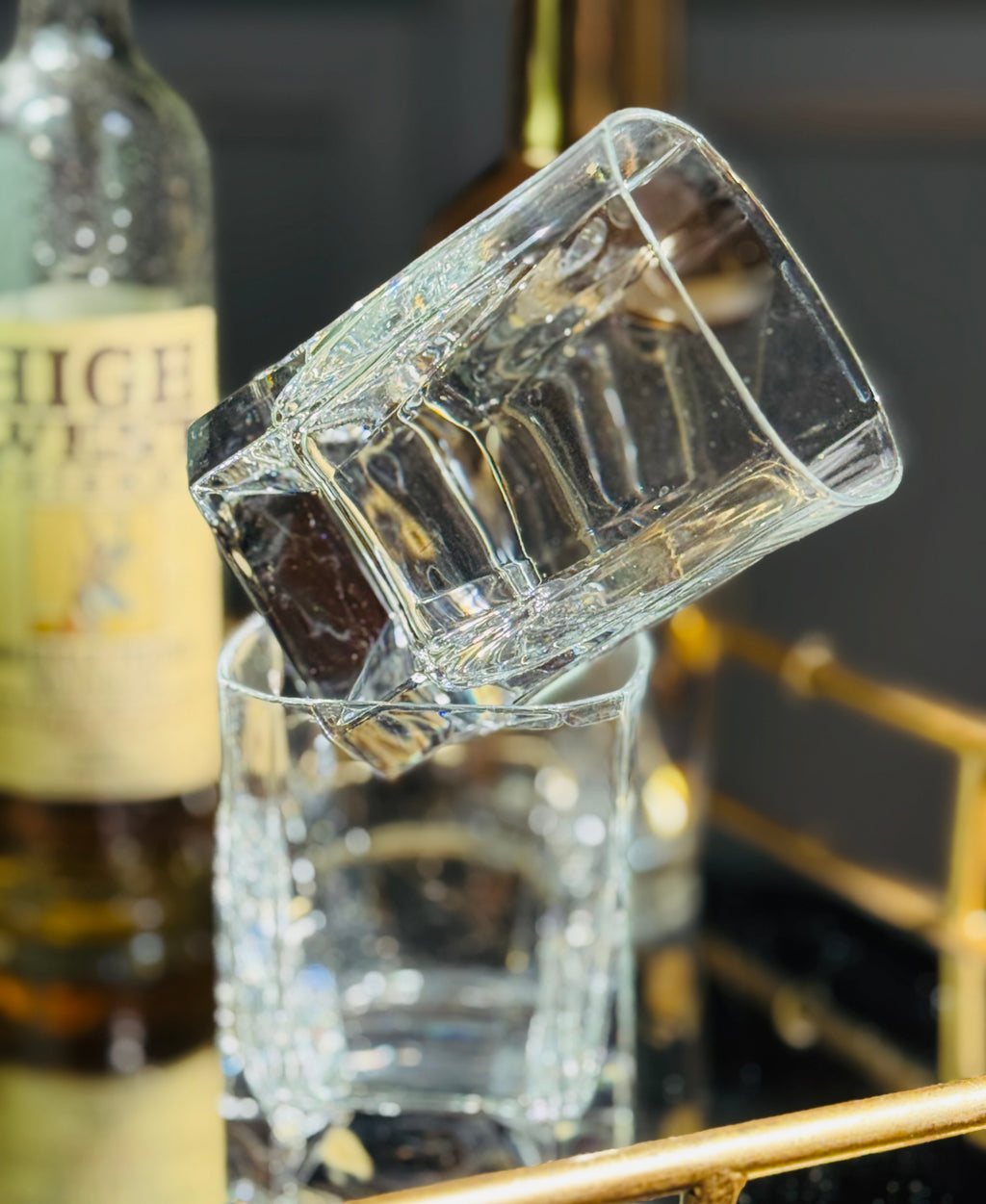 Vintage Italian Square Base Rocks Glasses — Heavy Cut Crystal Lowball Tumblers (Set of 2)