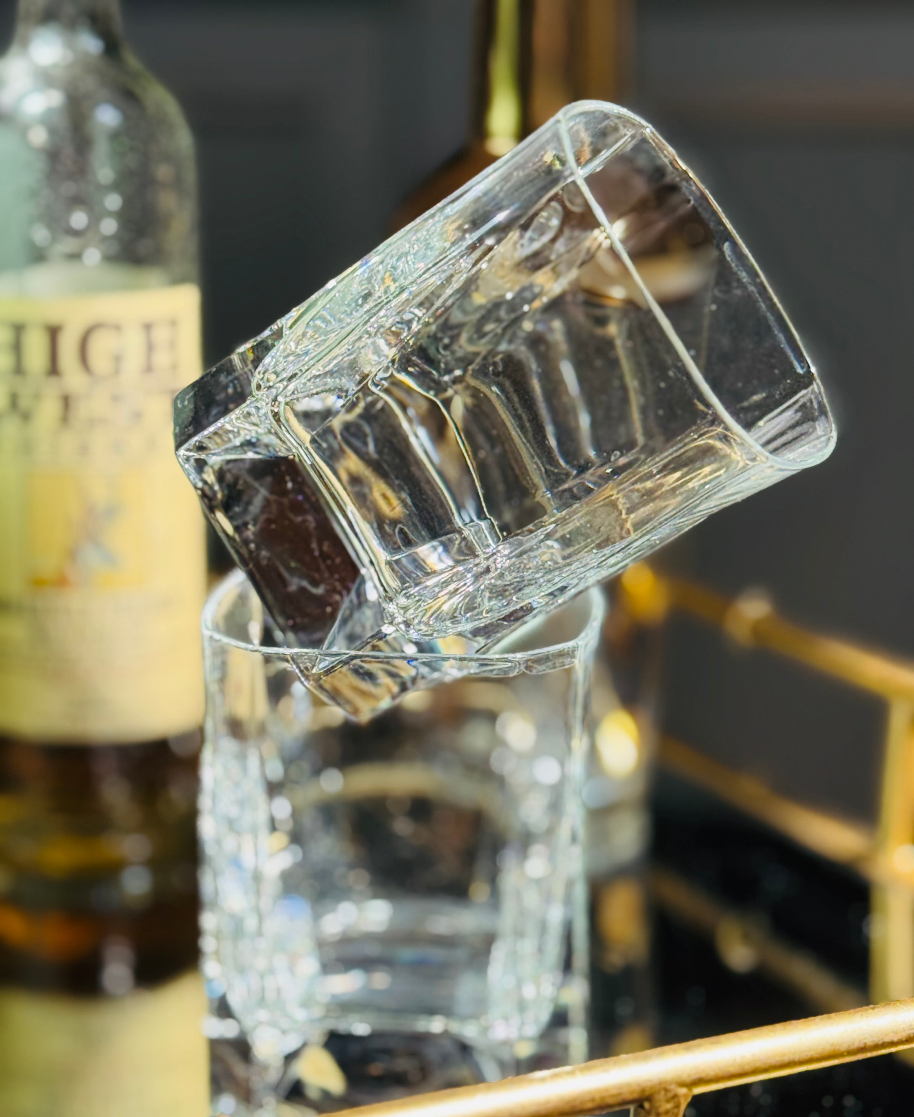 Vintage Italian Square Base Rocks Glasses — Heavy Cut Crystal Lowball Tumblers (Set of 2)