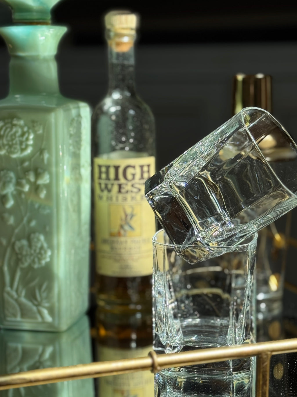 Beautiful 1972 Jim Beam “Oriental Jade” Decanters — Sculptural Slag Glass Style (Set of 2)
