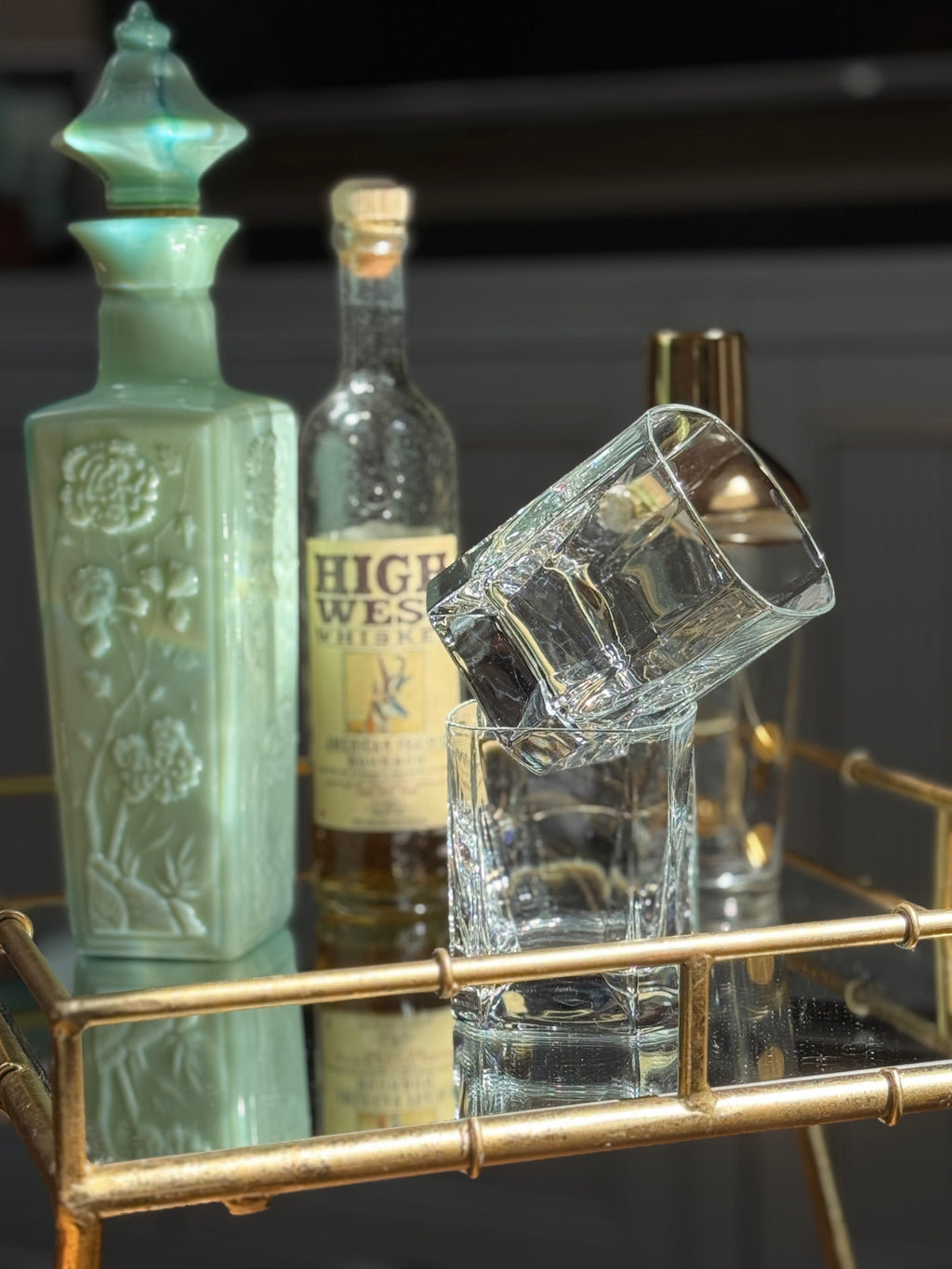 Vintage Italian Square Base Rocks Glasses — Heavy Cut Crystal Lowball Tumblers (Set of 2)