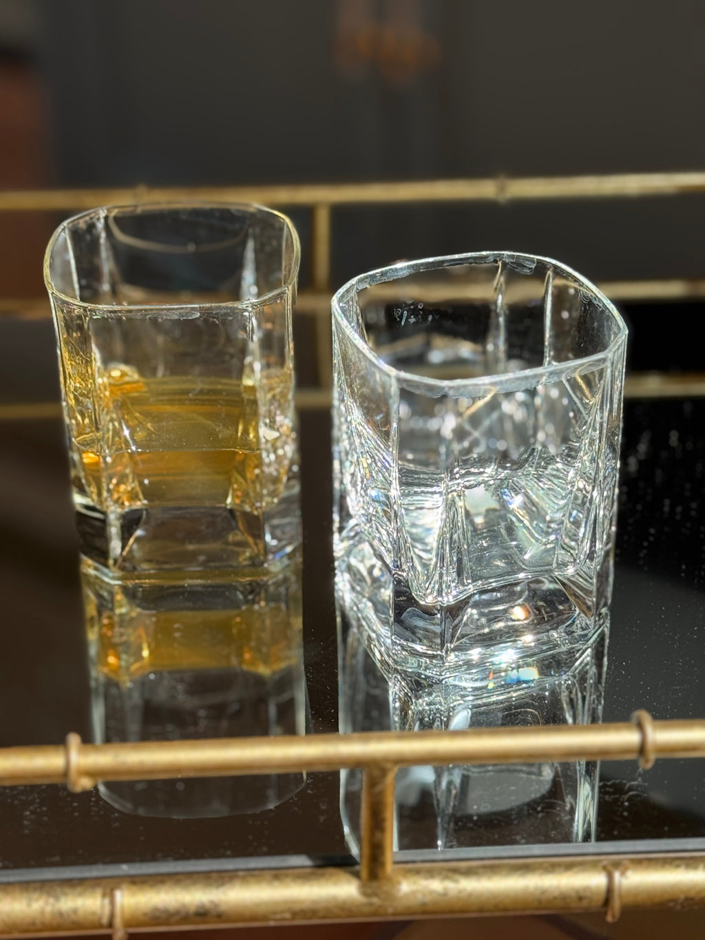 Vintage Italian Square Base Rocks Glasses — Heavy Cut Crystal Lowball Tumblers (Set of 2)