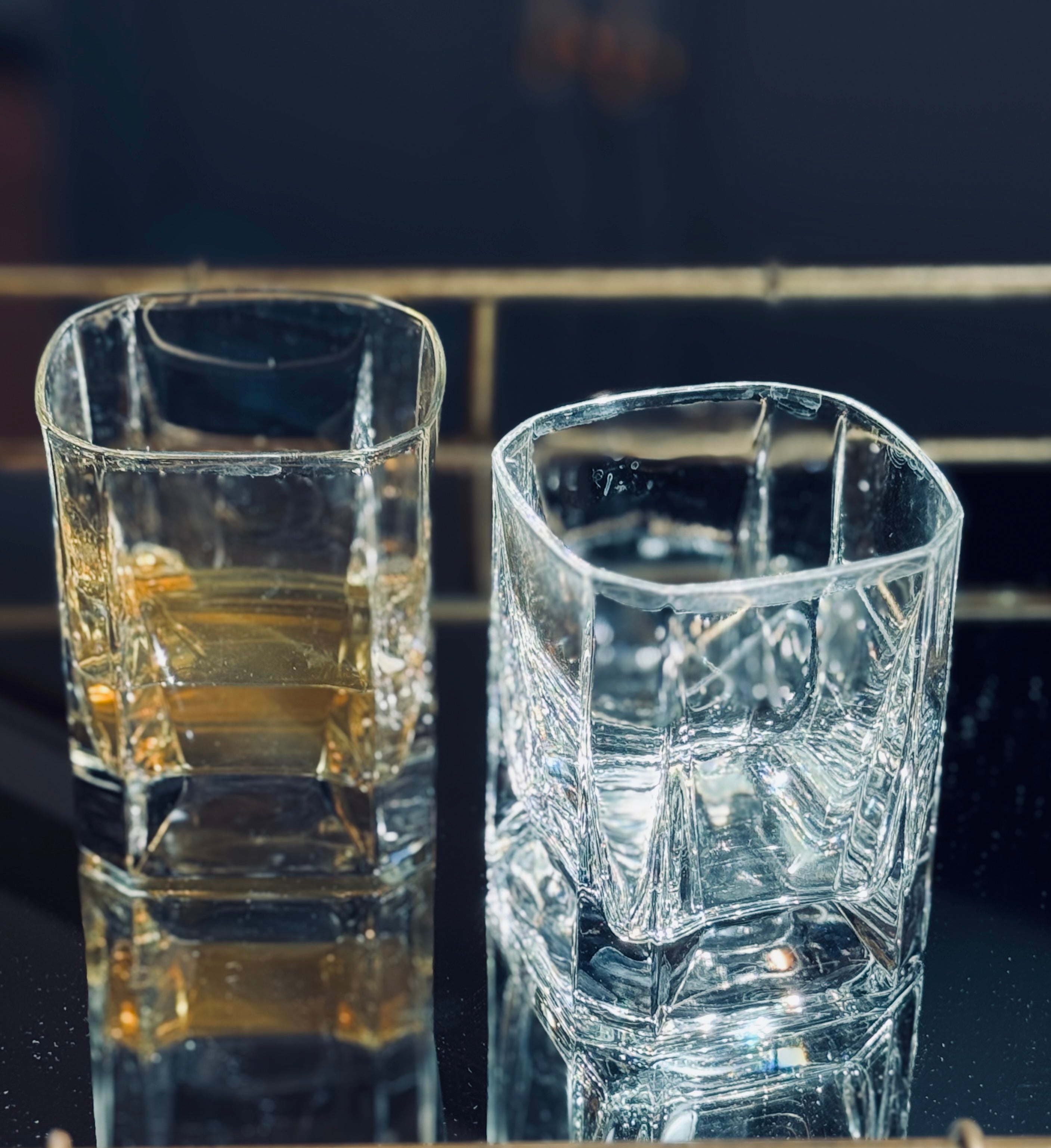 Vintage Italian Square Base Rocks Glasses — Heavy Cut Crystal Lowball Tumblers (Set of 2)