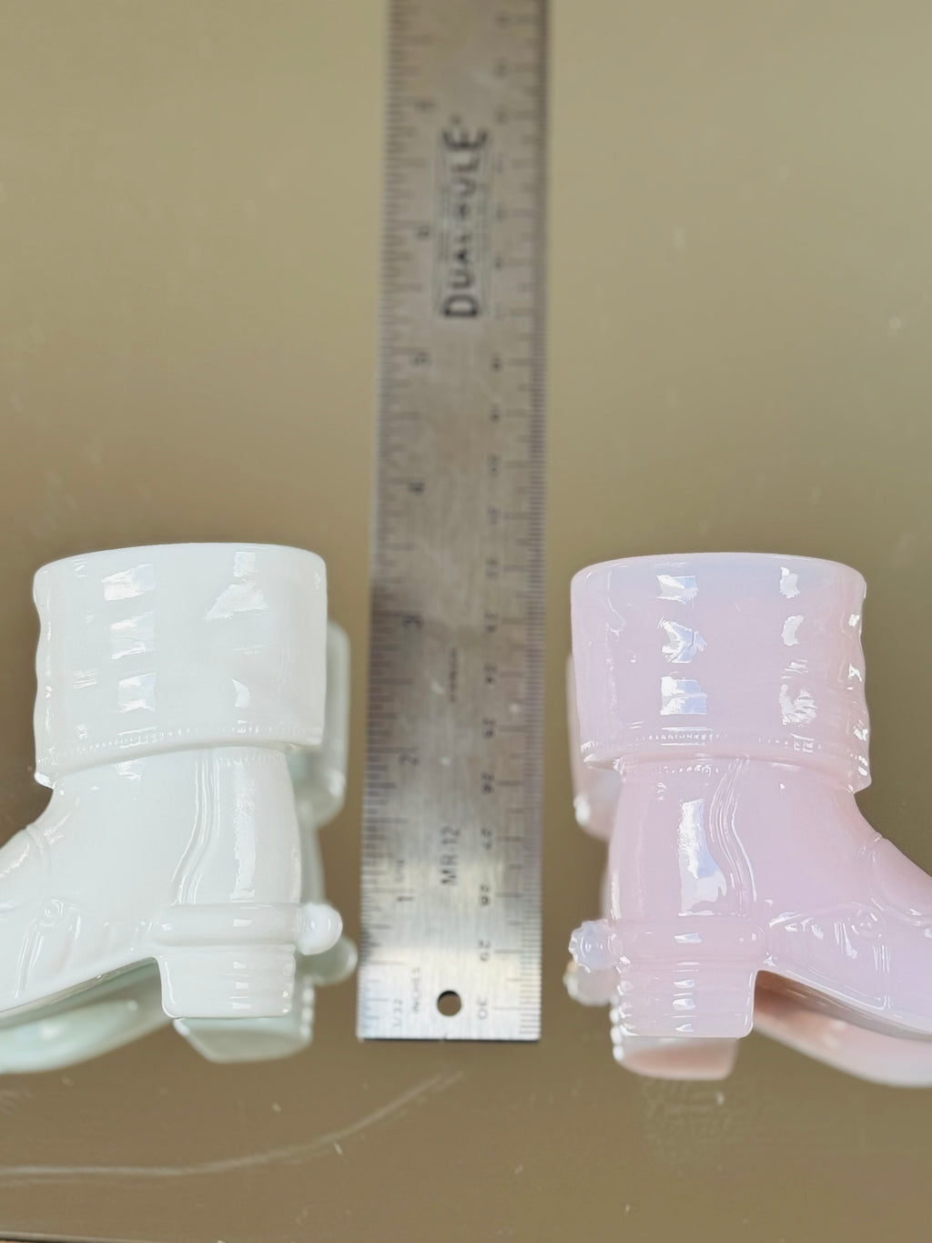 Highly Collectable Mosser Glass Cowboy Boot Shot Glass Set — Pink, Milk Glass & Black Western Barware