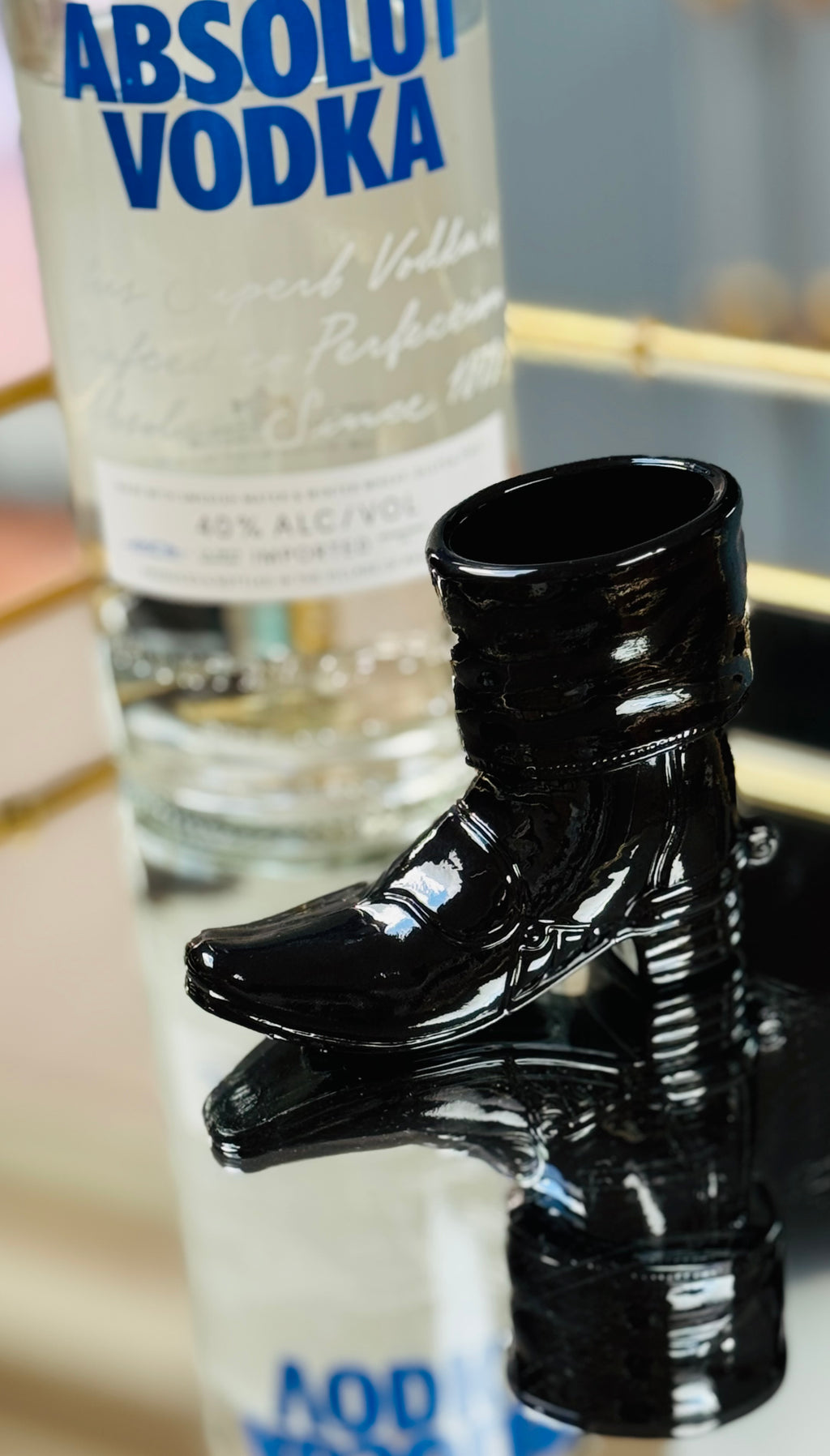 Highly Collectable Mosser Glass Cowboy Boot Shot Glass Set — Pink, Milk Glass & Black Western Barware